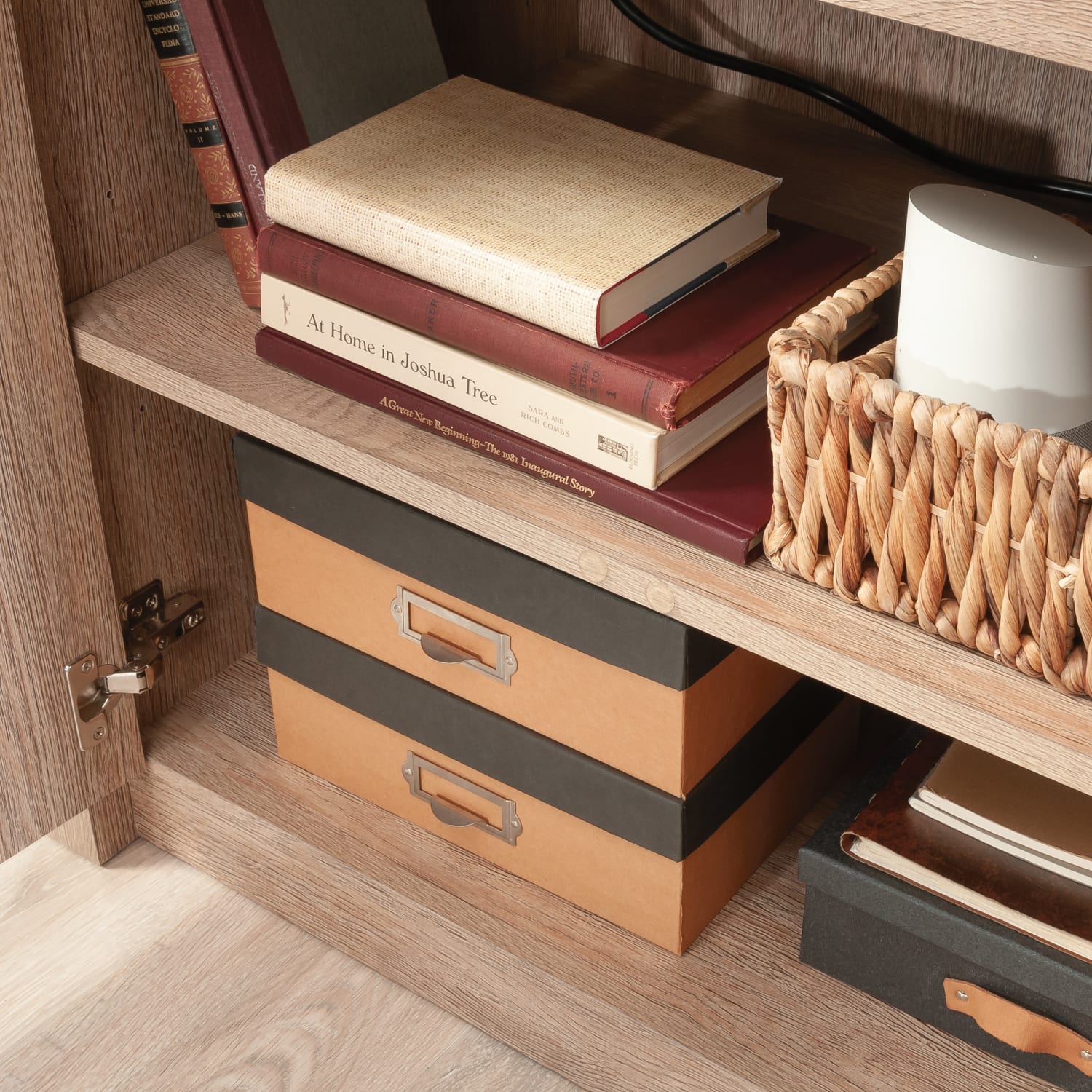 Sauder Dixon City 33inW Computer Desk Cabinet With Storage, Brushed Oak/Pebble White - Image 6