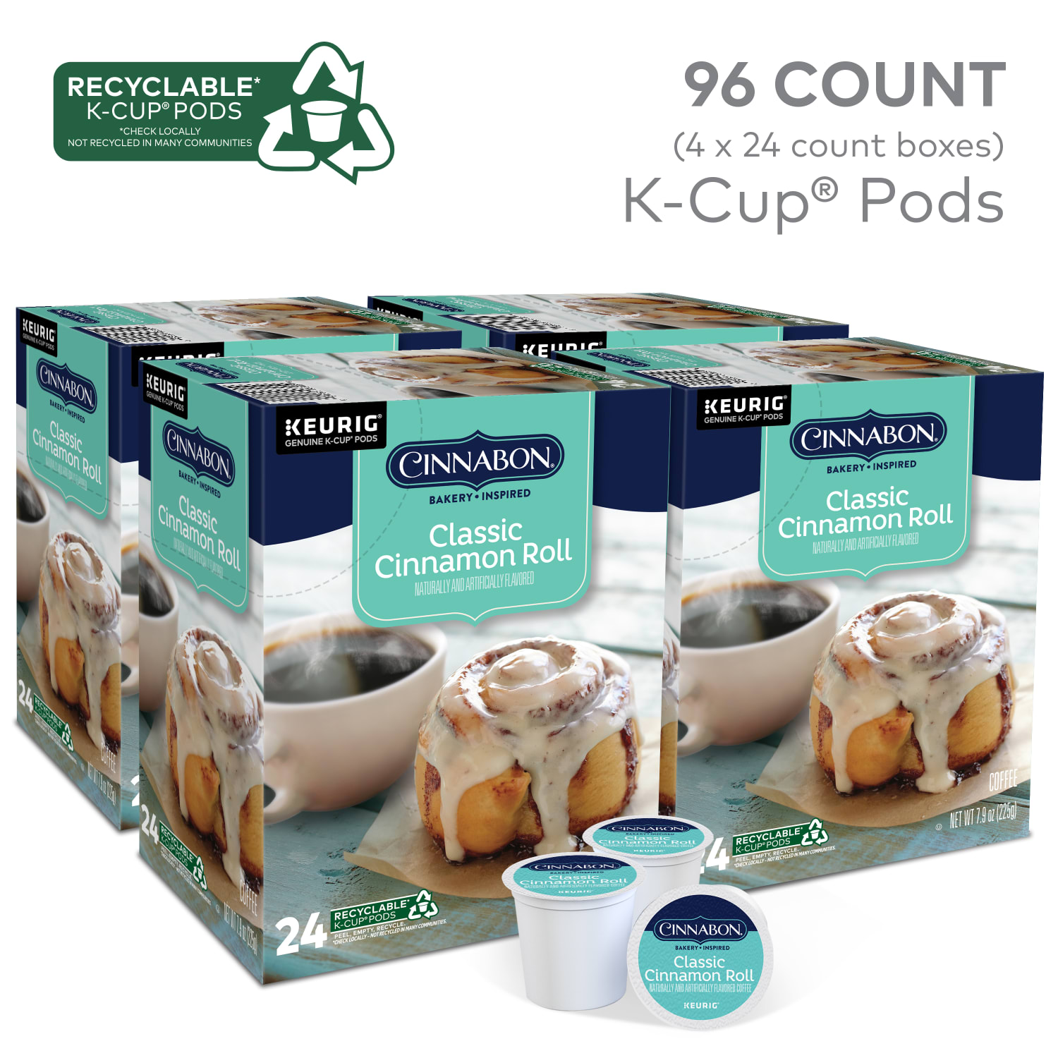 Cinnabon Classic Cinnamon Roll Keurig Single-Serve K-Cup Pods, Light Roast, 24 Pods Per Pack, Case Of 4 Packs - Image 3