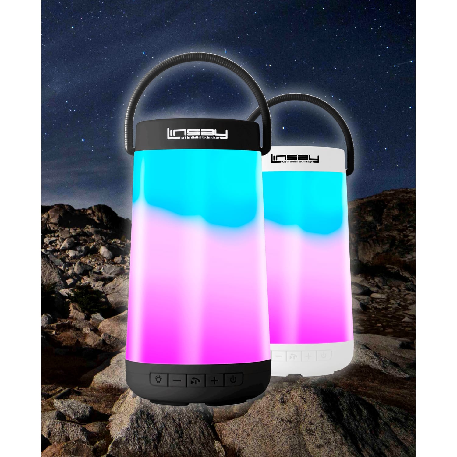 Linsay LED Light Show Indoor/Outdoor Portable Bluetooth Speaker, 9inH x 4inW x 3.5inD, White, SLP-500CW - Image 3