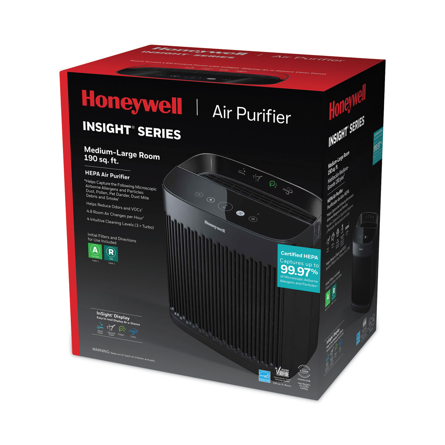 Honeywell InSight HEPA Air Purifier HPA5100B, 190 sq ft Room Capacity, Black - Image 3