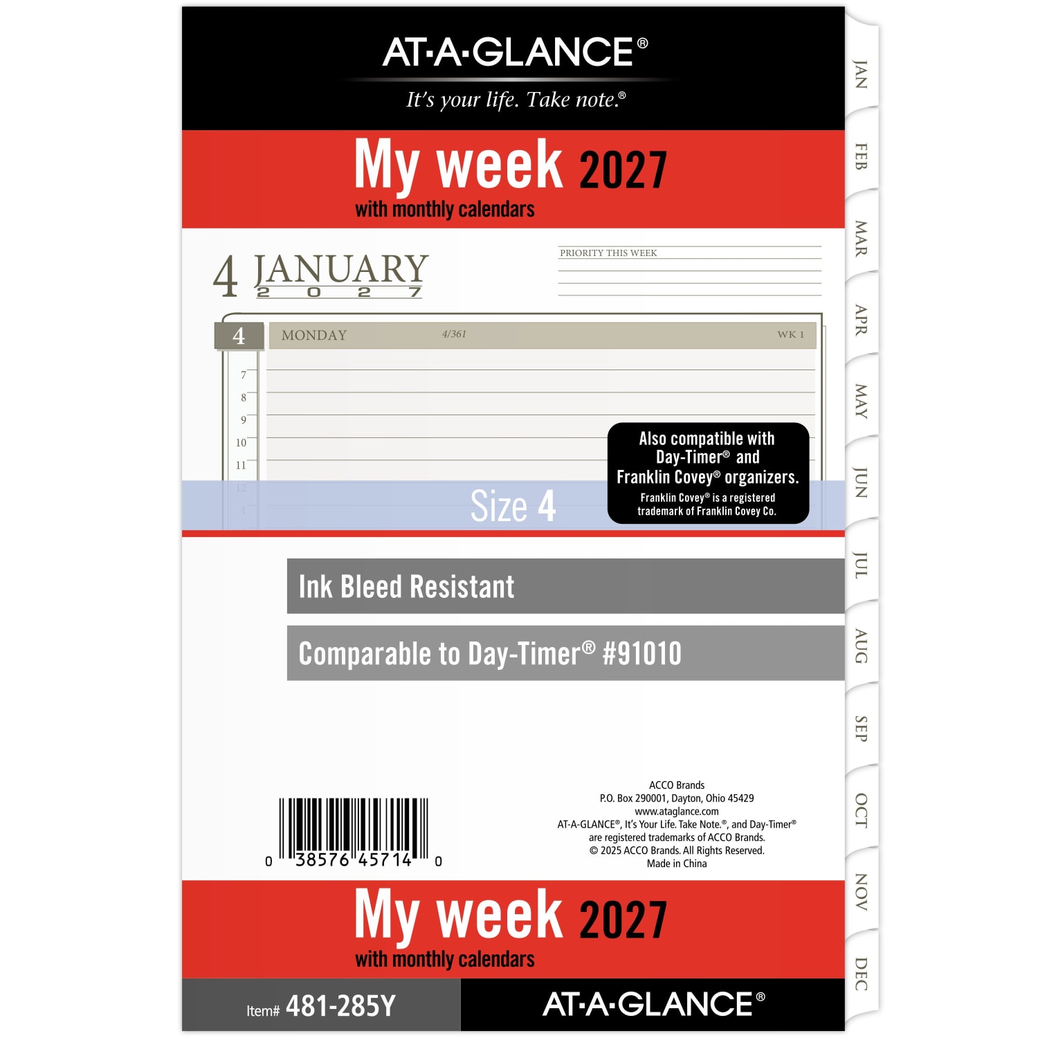AT-A-GLANCE 2027 Weekly Monthly Planner Refill, Loose-Leaf, Desk Size, 5 1/2in x 8 1/2in