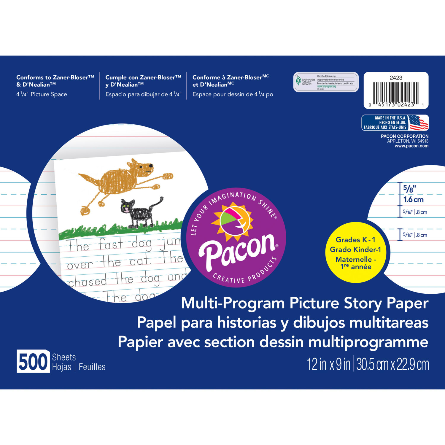 Pacon Multi-Program Picture Story Paper, 5/8in Ruled, 12in x 9in, White, 500 Sheets Per Pack, Set Of 2 Packs - Image 3