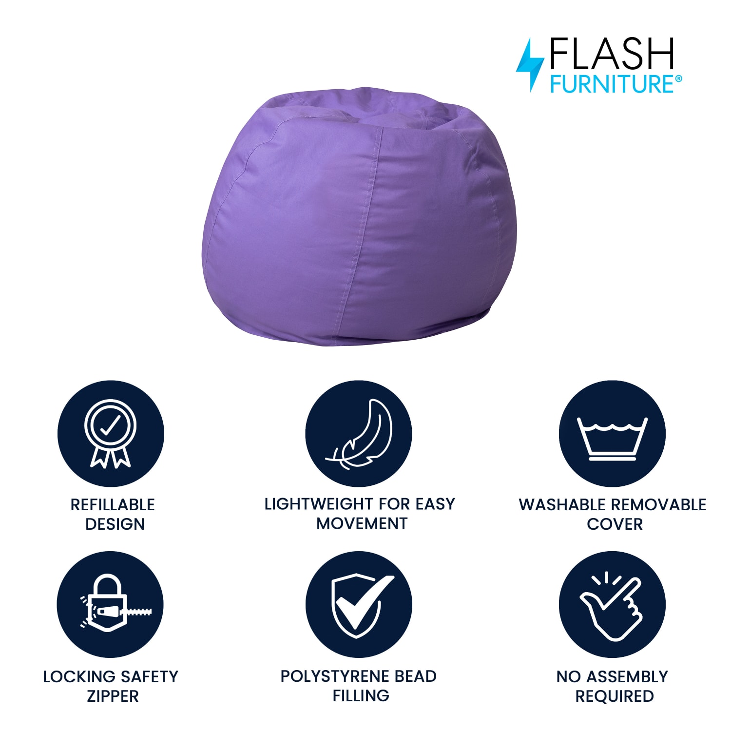 Flash Furniture Small Bean Bag Chair For Kids And Teens, Purple - Image 3