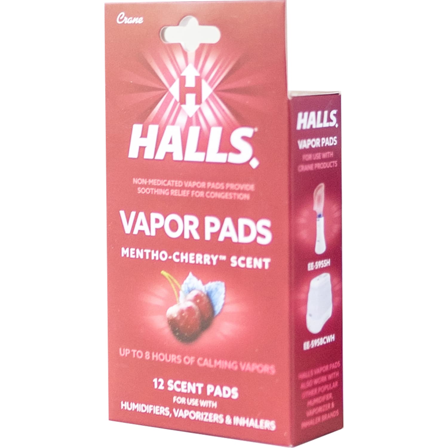 Crane Halls Vapor Pads, Mentho-Cherry Scent, 4-5/16inH x 3inW x 1-1/4inD, Pack Of 12 Pads