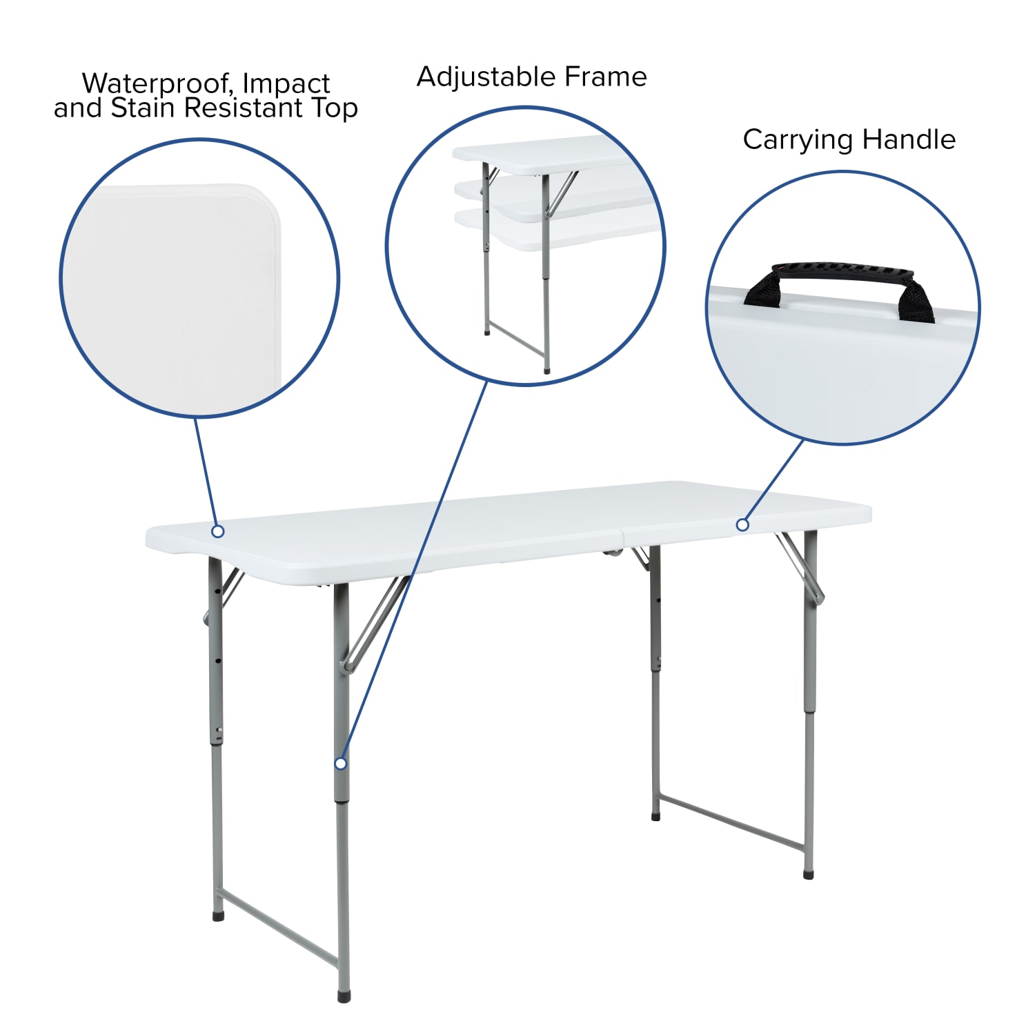Flash Furniture Height-Adjustable Bi-Fold Plastic Folding Table With Carrying Handle, 29inH x 23-3/4inW x 47-1/2inD, Granite White - Image 6