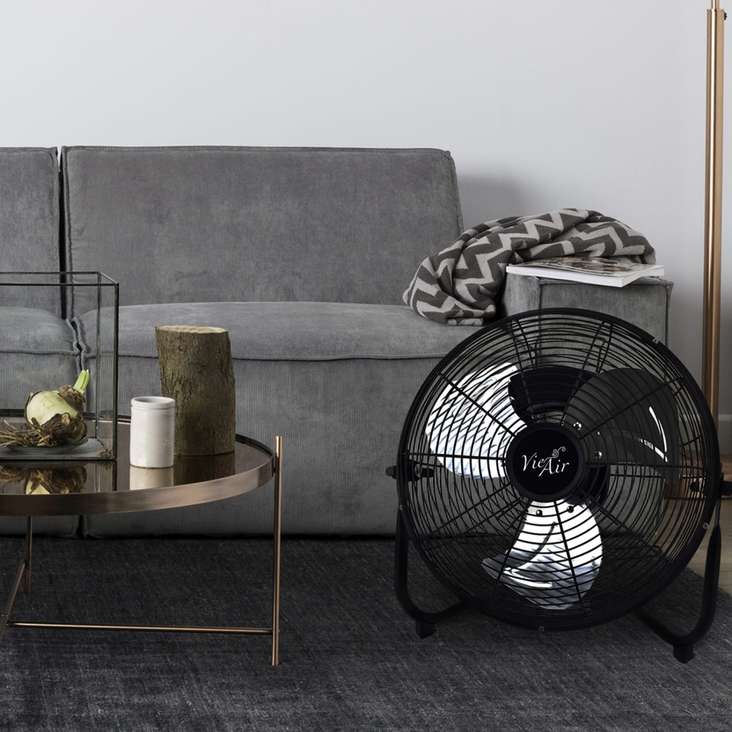 Vie Air 12in 3-Speed High-Velocity Floor Fan, 15inH x 14inW x 4-1/2inD, Black - Image 5