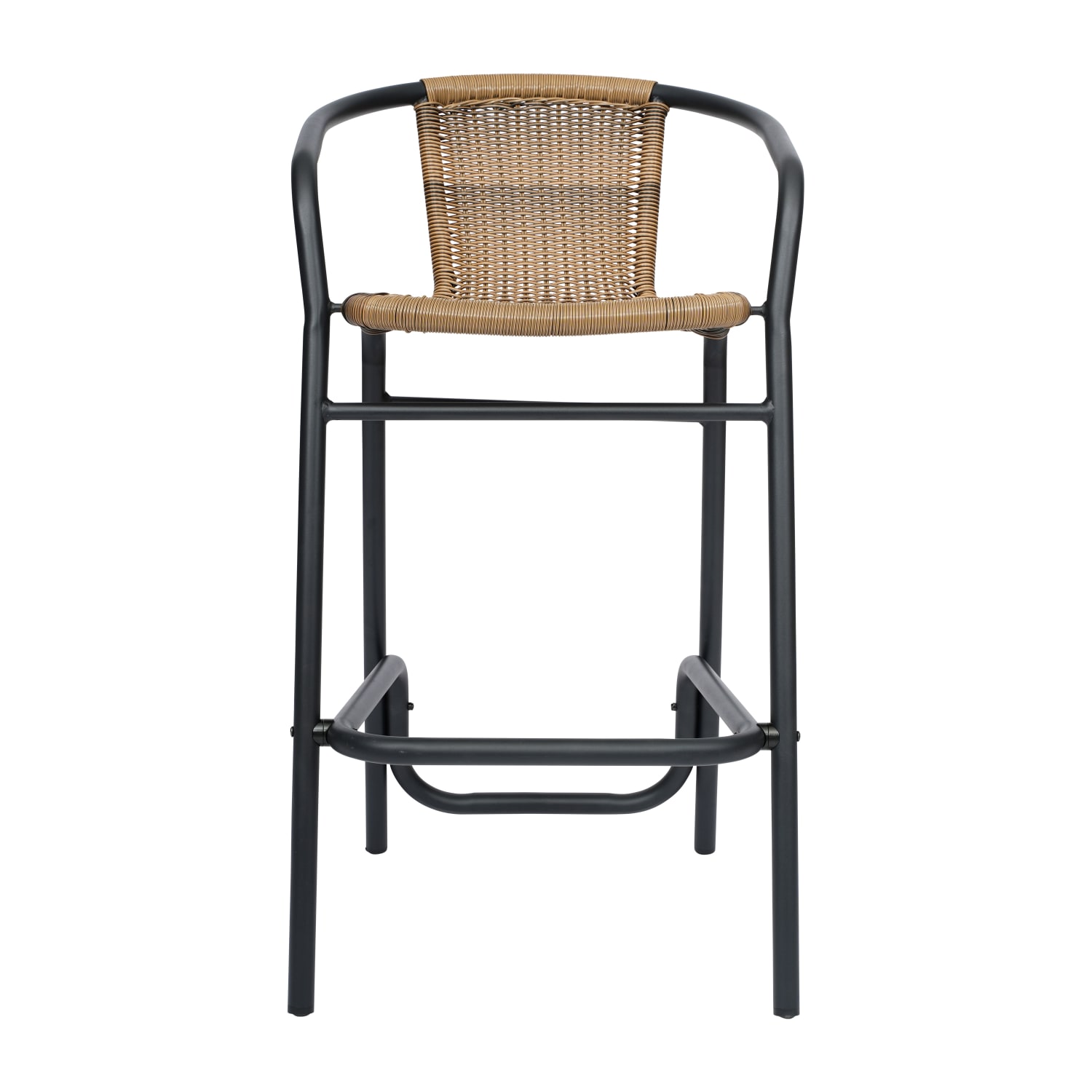 Flash Furniture Lila Set of 4 Commercial Grade Indoor Outdoor PE Rattan Restaurant Barstools with Aluminum Frames and Footrests Medium Brown PopularChairscom