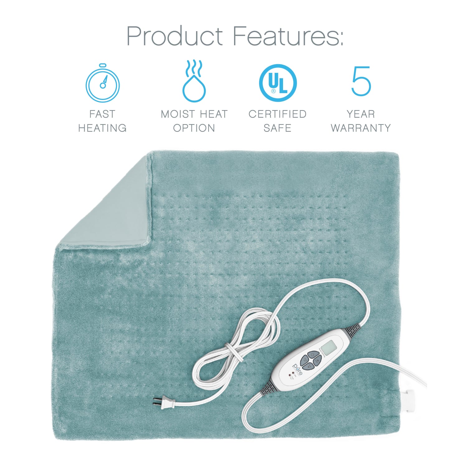 Pure Enrichment PureRelief XXL Ultra-Wide Microplush Heating Pad, 19-1/2in x 24in, Sea Glass - Image 3