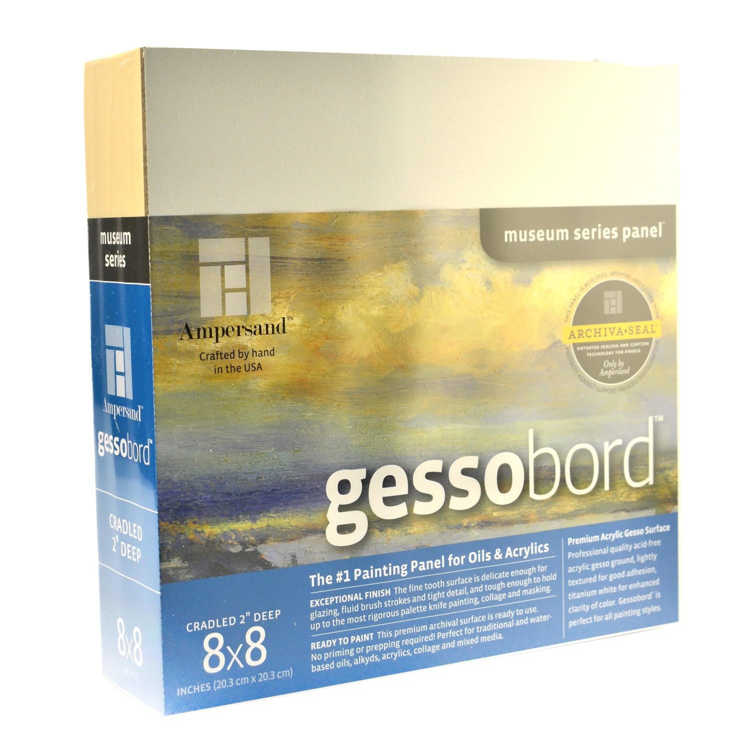 Ampersand Deep Cradle Gessobord, 8in x 8in, White