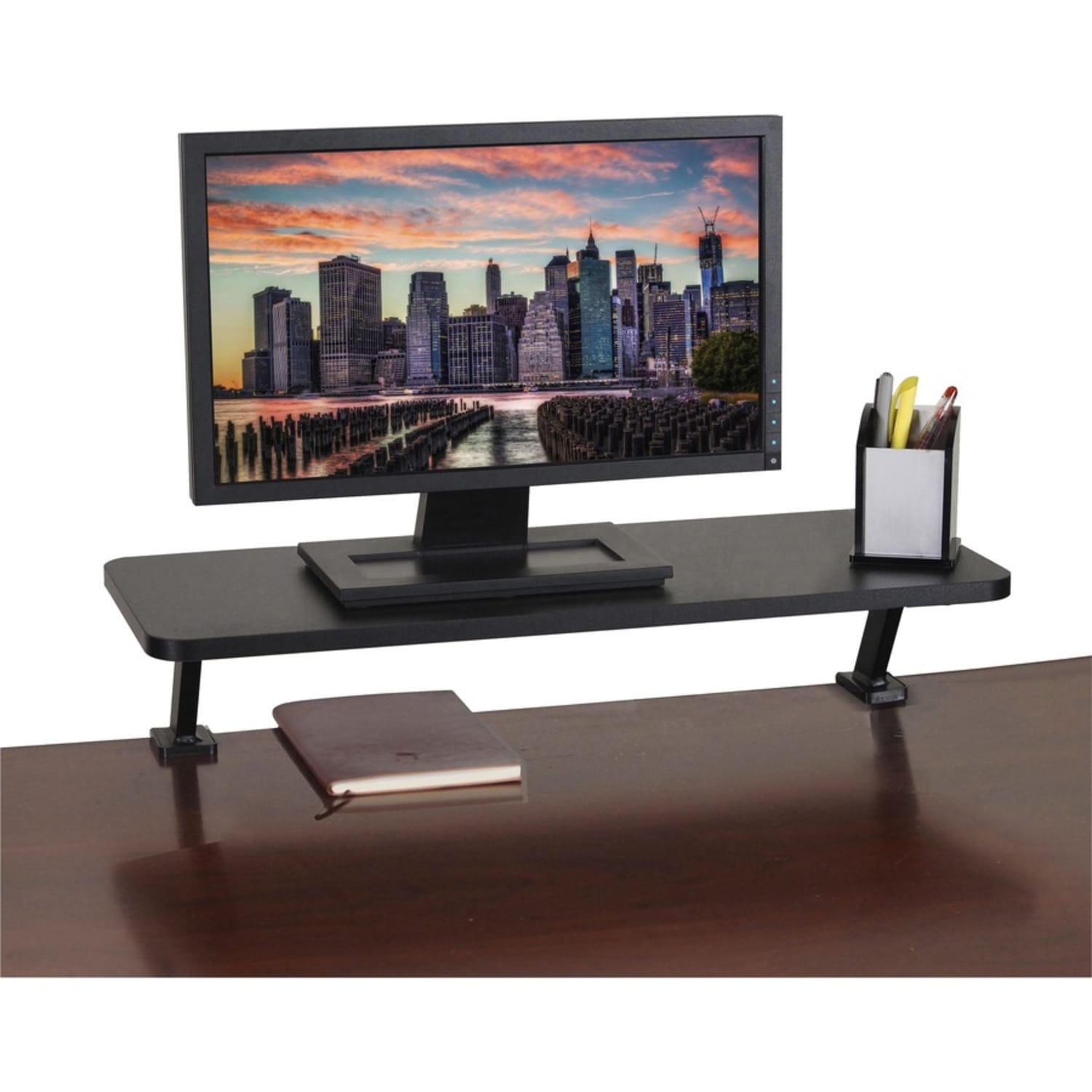 Kantek Monitor Stand - 40 lb Load Capacity - 5.10in Height x 25.60in Width x 10.20in Depth - Desk - Black - For Monitor, Supplies, File - Sturdy - Image 5