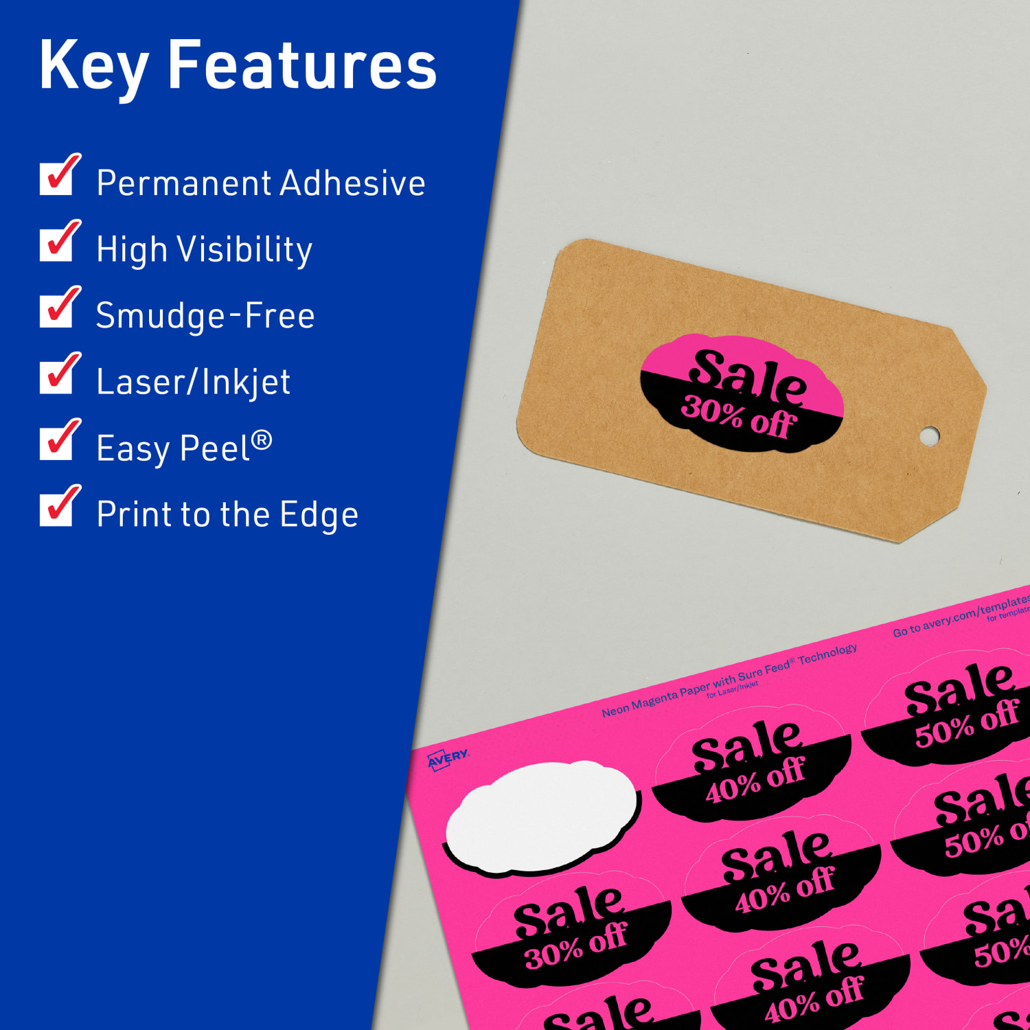 Avery Print-To-The-Edge Labels With Sure Feed Technology And Easy Peel, 94061-NMP20, Oval Scalloped, 1-1/8inx2-1/4in, Matte Neon Magenta, Pack of 420 - Image 3