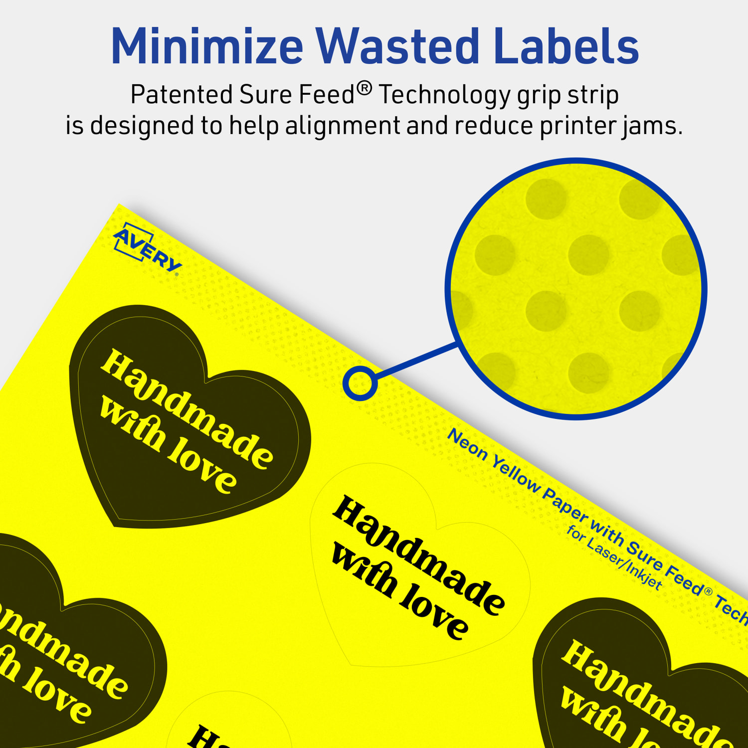 Avery Print-To-The-Edge Labels With Sure Feed Technology, 94603-NYP20, Heart, 2-9/32in x 1-27/32in, Matte Neon Yellow, Pack of 240 - Image 5