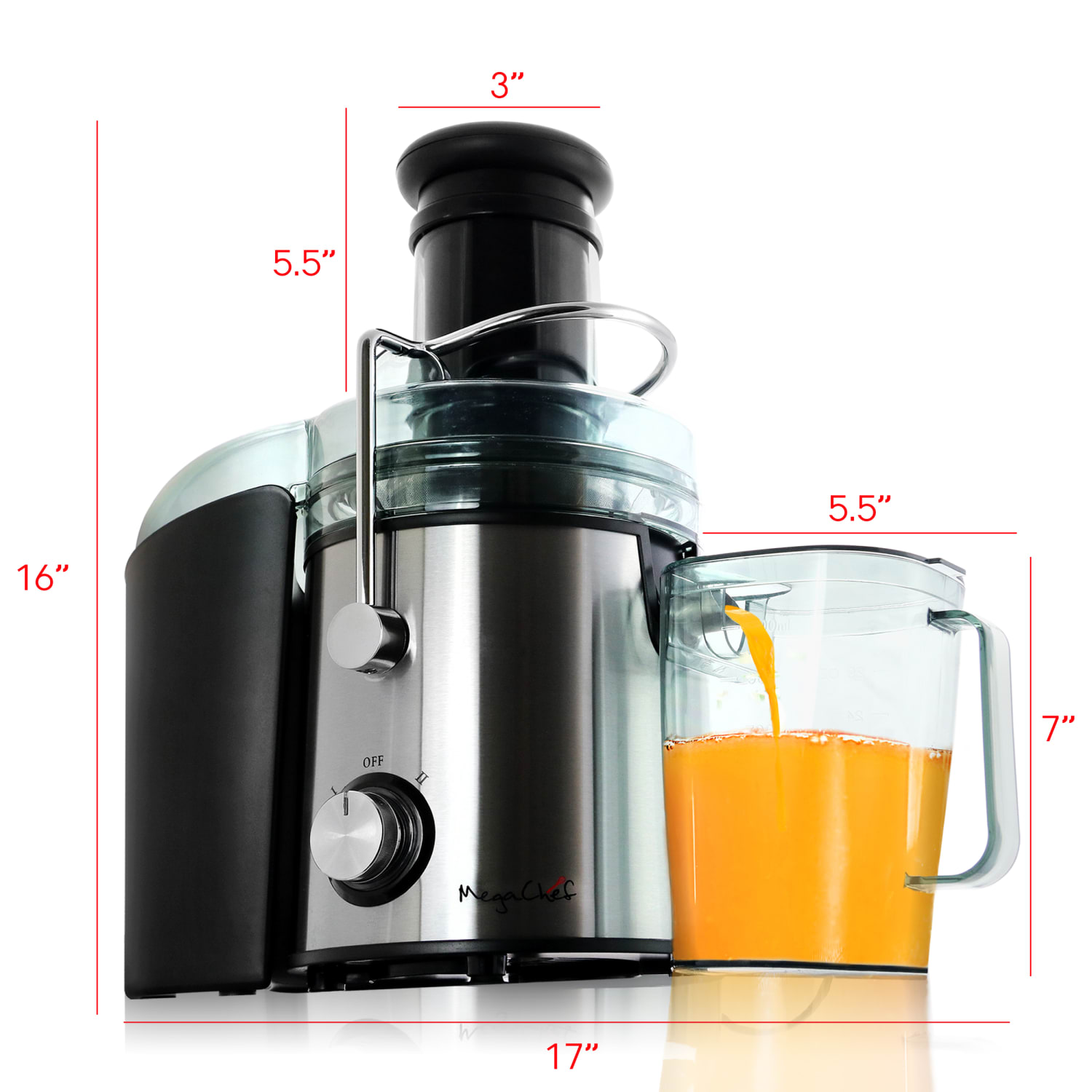 Megachef Wide-Mouth Juice Machine With Dual-Speed Centrifugal Juicer, Silver - Image 4
