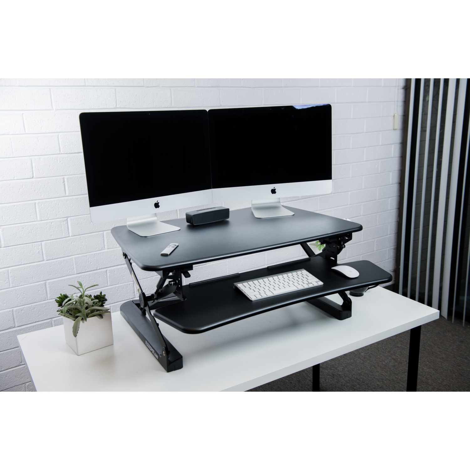 FlexiSpot M2 Height-Adjustable Standing Desk Riser With Removable Keyboard Tray, 19-3/4inH x 35inW x 23-1/4inD, Black - Image 5
