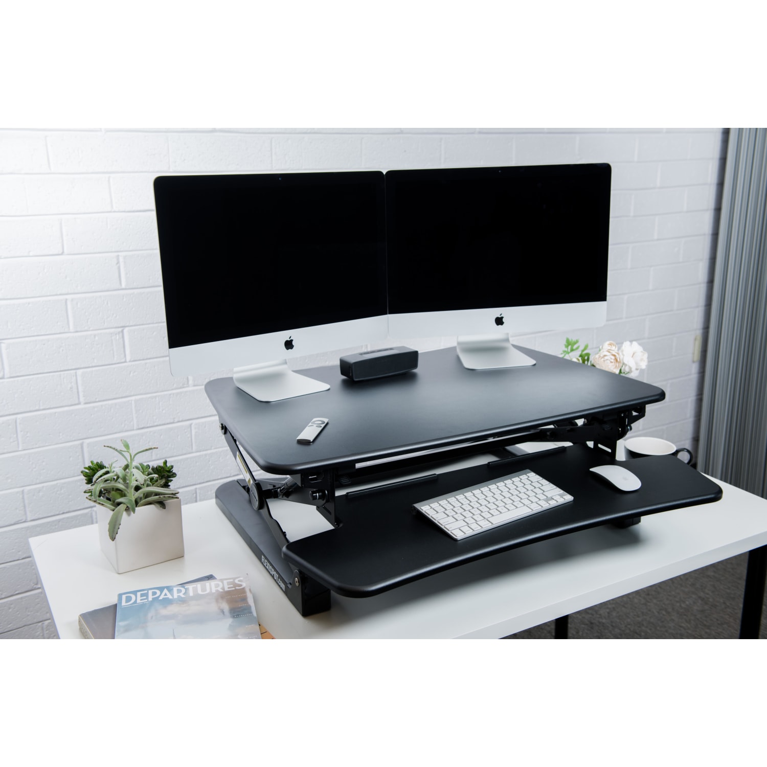 FlexiSpot M2 Height-Adjustable Standing Desk Riser With Removable Keyboard Tray, 19-3/4inH x 35inW x 23-1/4inD, Black - Image 6