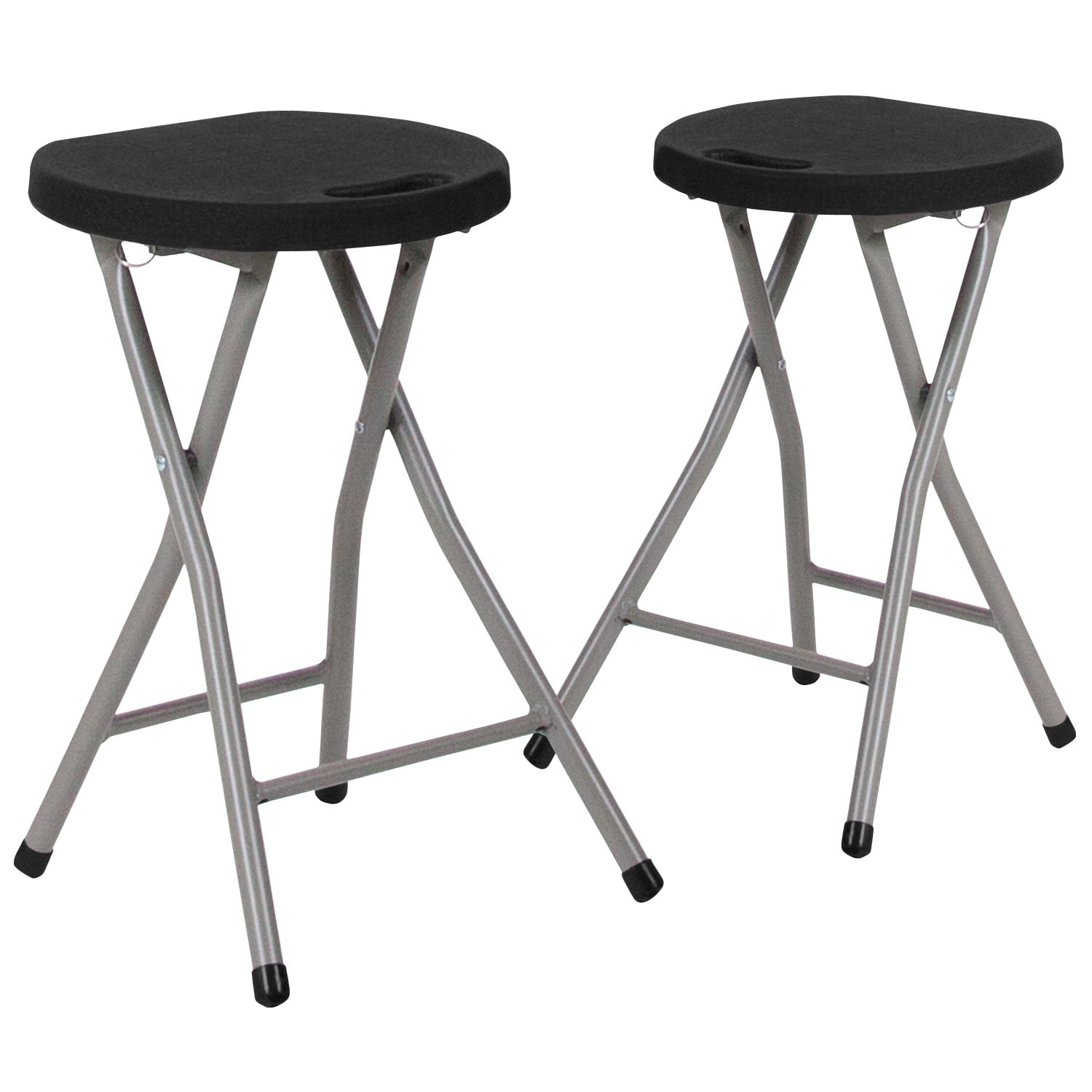 Flash Furniture Foldable Stools With Plastic Seat, Black/Gray, Set Of 2 Stools - Image 4