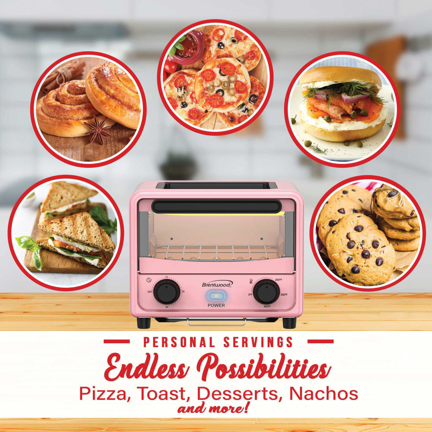 Brentwood 183 Cu In 500W Stainless Steel Mini Toaster Oven, Pink - Image 3