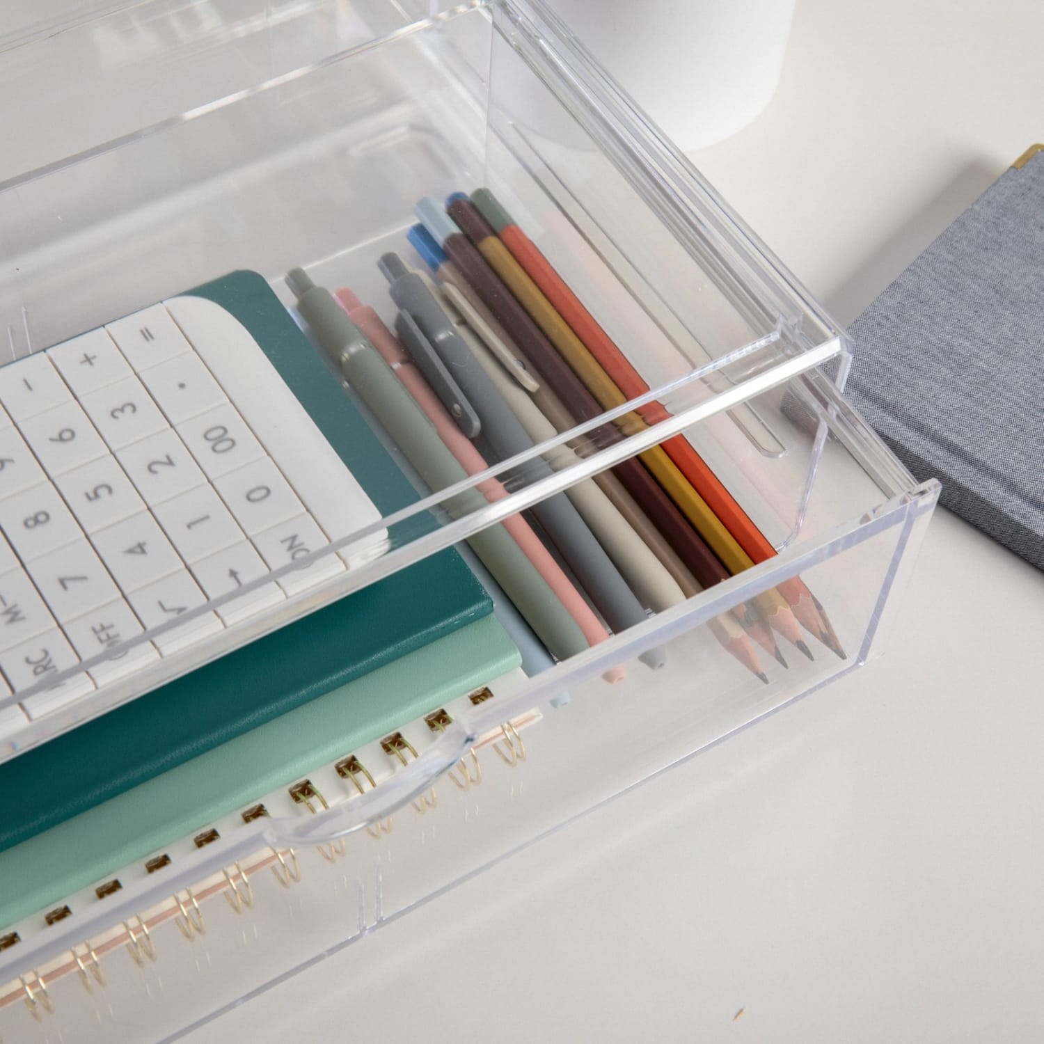 Martha Stewart Brody Plastic Stackable Office Desktop Organizer Box With Drawer, 2inH x 7-3/4inW x 12-3/4inD, Clear - Image 6