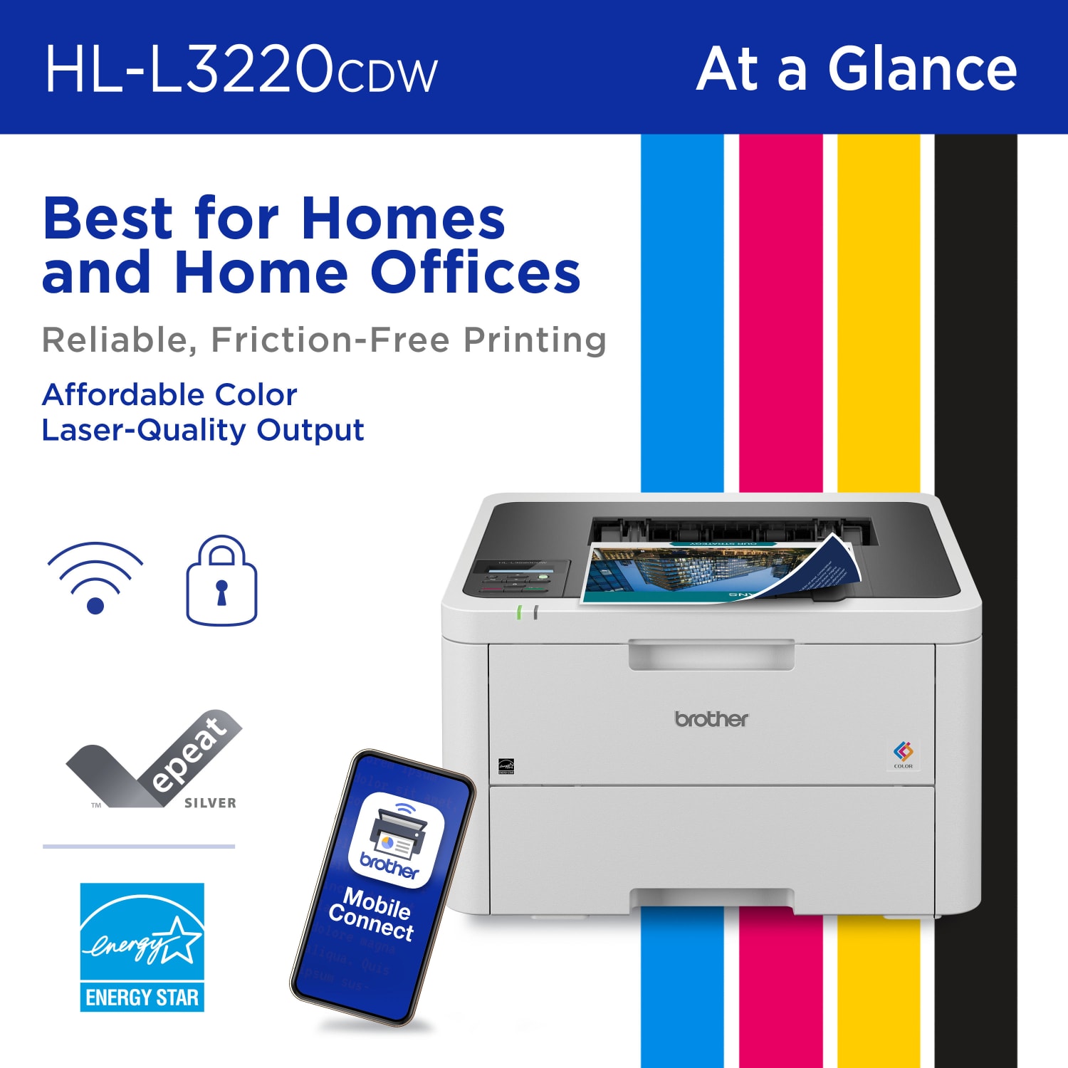 Brother HL-L3220CDW Wireless Compact Digital Color Printer, Laser Quality Output, Refresh EZ Print Eligibility - Image 3