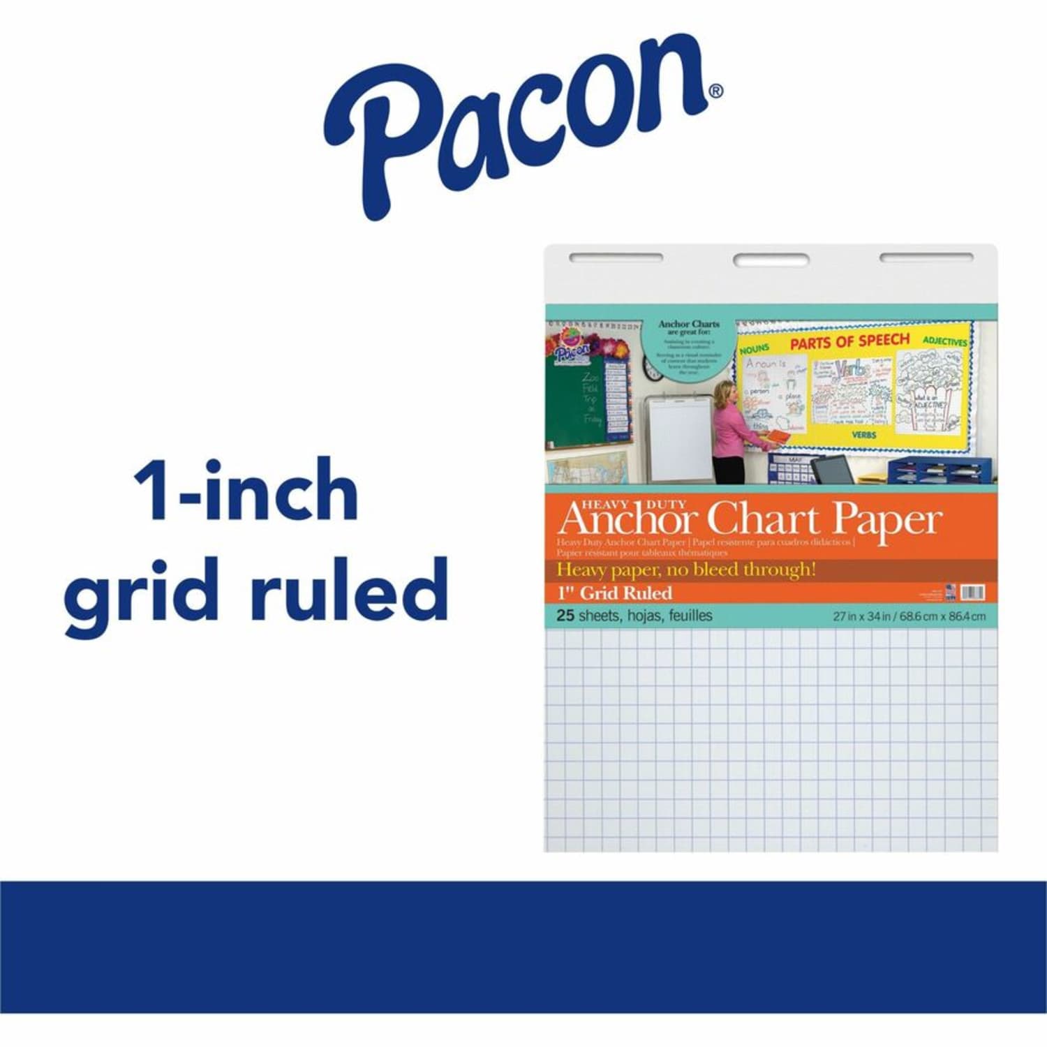 Pacon Heavy Duty Anchor Chart Paper, 27in x 34in, Grid Ruled, 25 Sheets, White, 4 Packs - Image 4