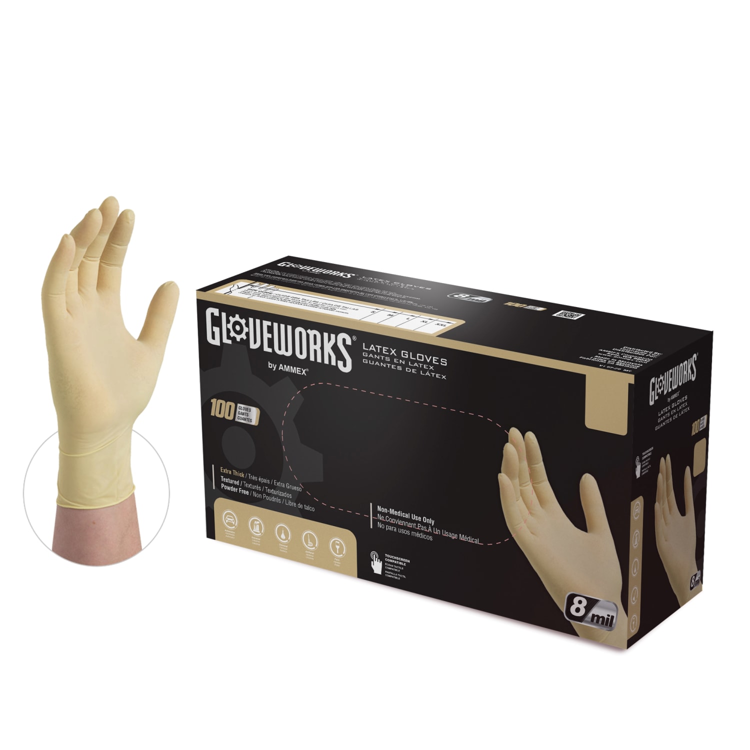 Gloveworks Ivory Latex Powder-Free Industrial Gloves, Small, White, 100 Gloves Per Box, Case Of 10 Boxes - Image 4