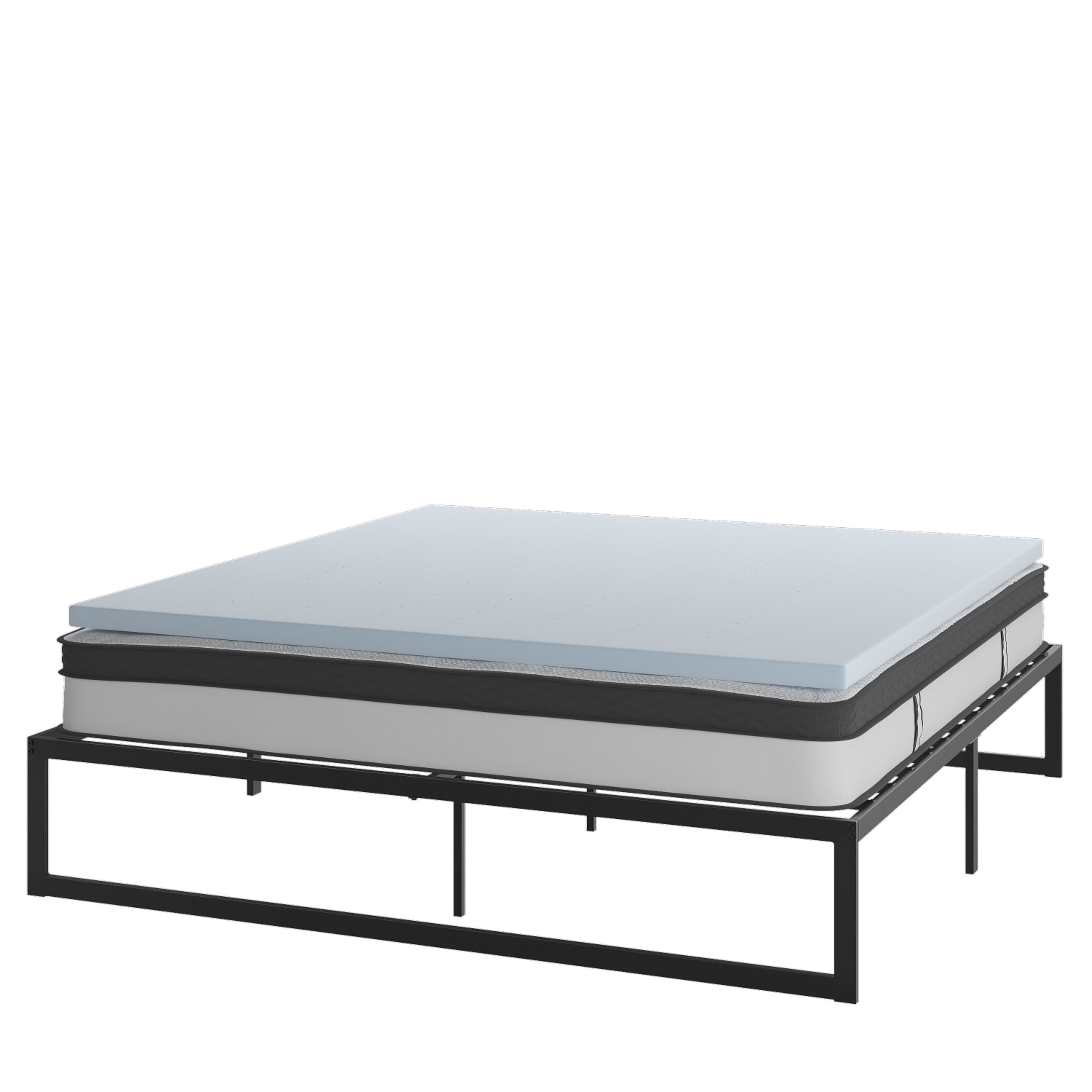 Flash Furniture 14in Metal Platform Bed Frame With 10in Pocket Spring Mattress And 3in Cool Gel Memory Foam Topper, King, Black - Image 3