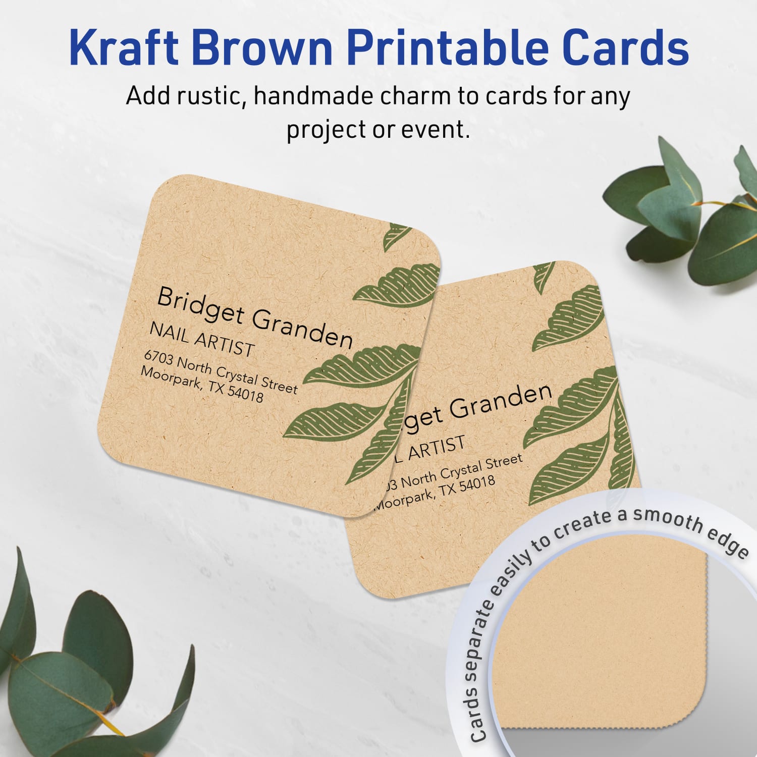 Avery Printable Note Cards With Sure Feed Technology, 2in x 2in Square Rounded Corners, Kraft Brown, Pack Of 300 - Image 3