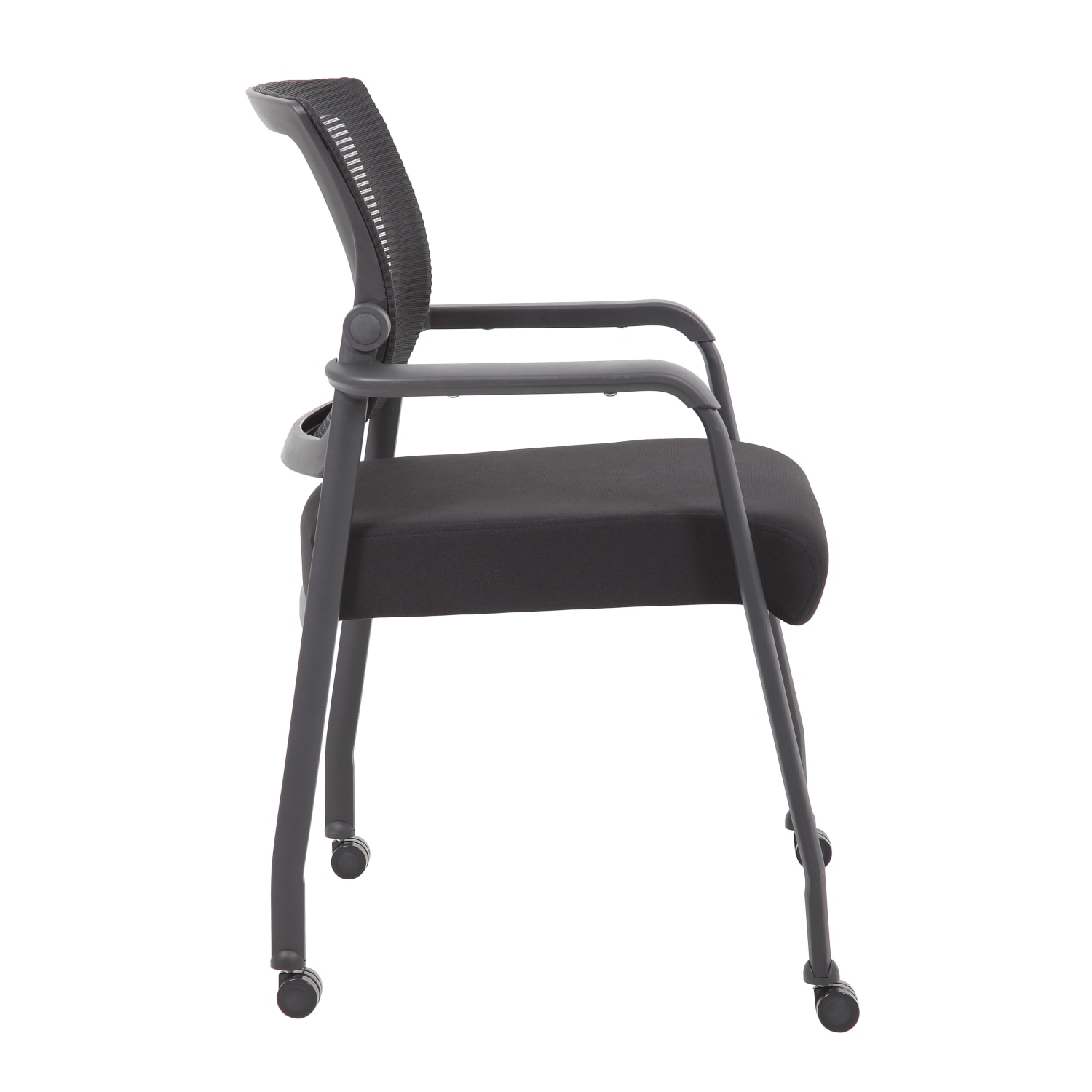 Boss Office Products 47in Round Table And Mesh Guest Chairs With Casters Set, Cherry/Black - Image 6