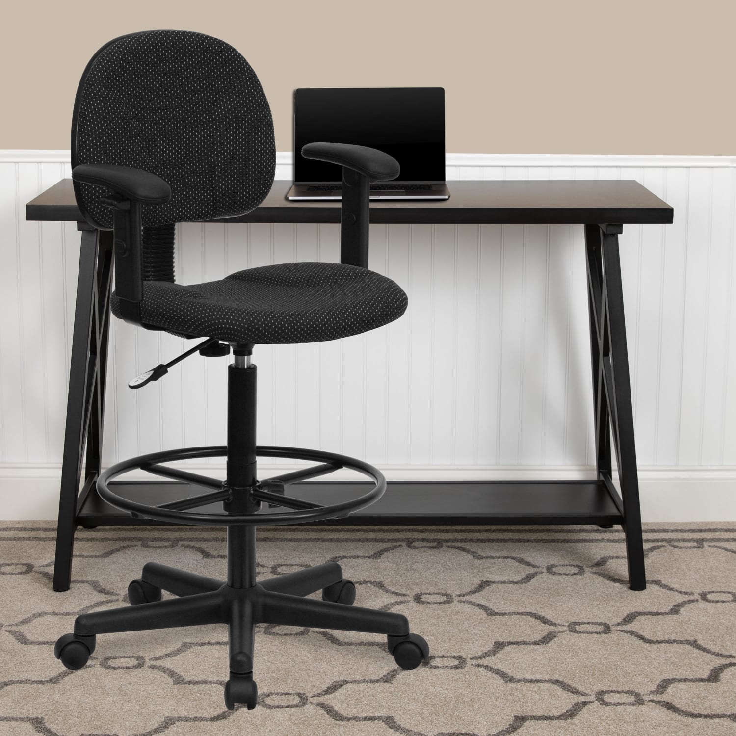 Flash Furniture Fabric Drafting Chair with Adjustable Arms (Cylinders: 22.5''-27''H or 26''-30.5''H), Black