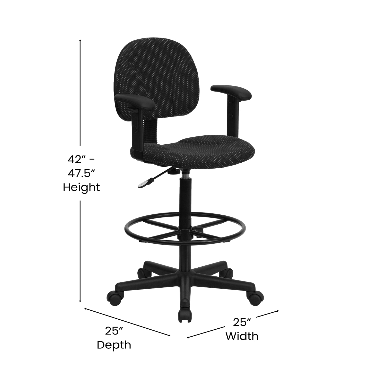 Flash Furniture Fabric Drafting Chair with Adjustable Arms Cylinders 225 27H or 26 305H Black PopularChairscom