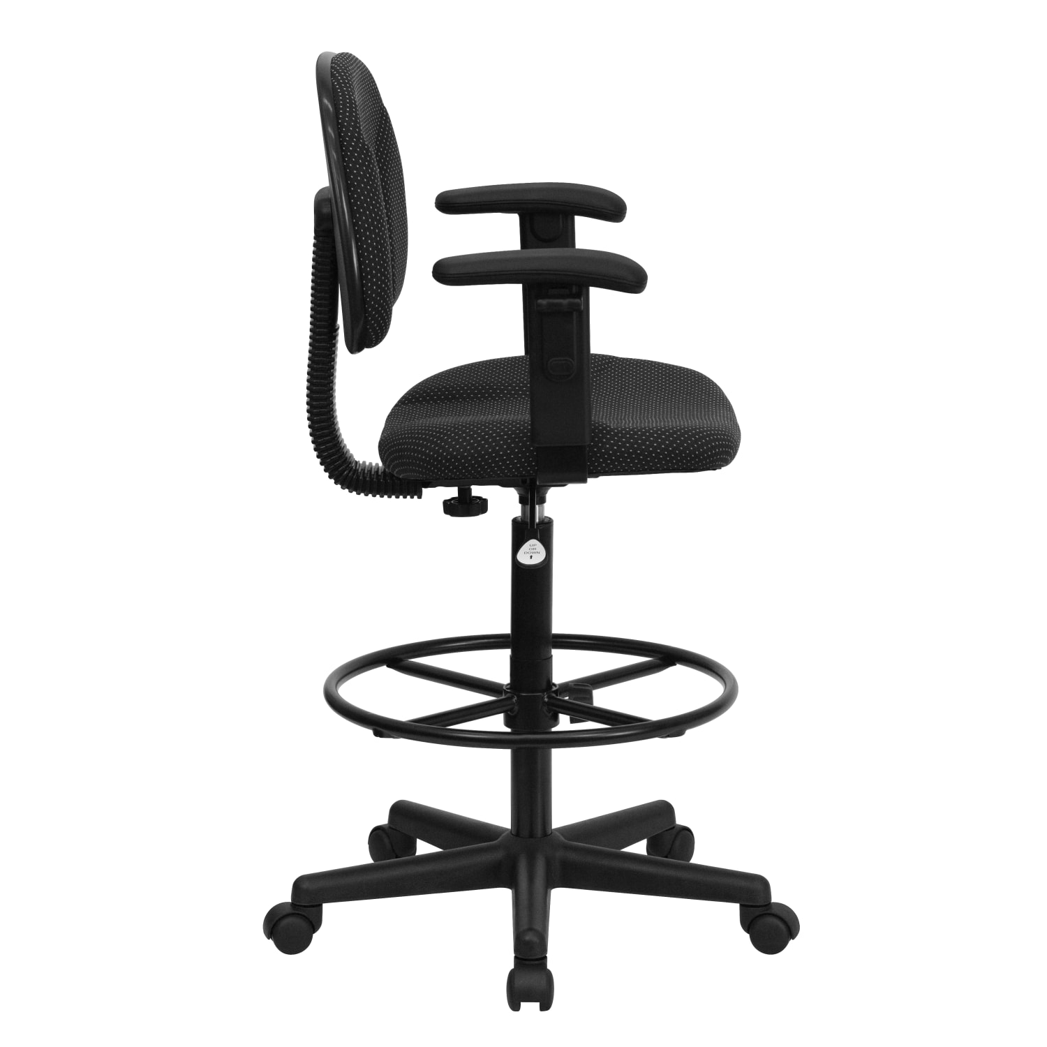 Flash Furniture Fabric Drafting Chair with Adjustable Arms Cylinders 225 27H or 26 305H Black PopularChairscom