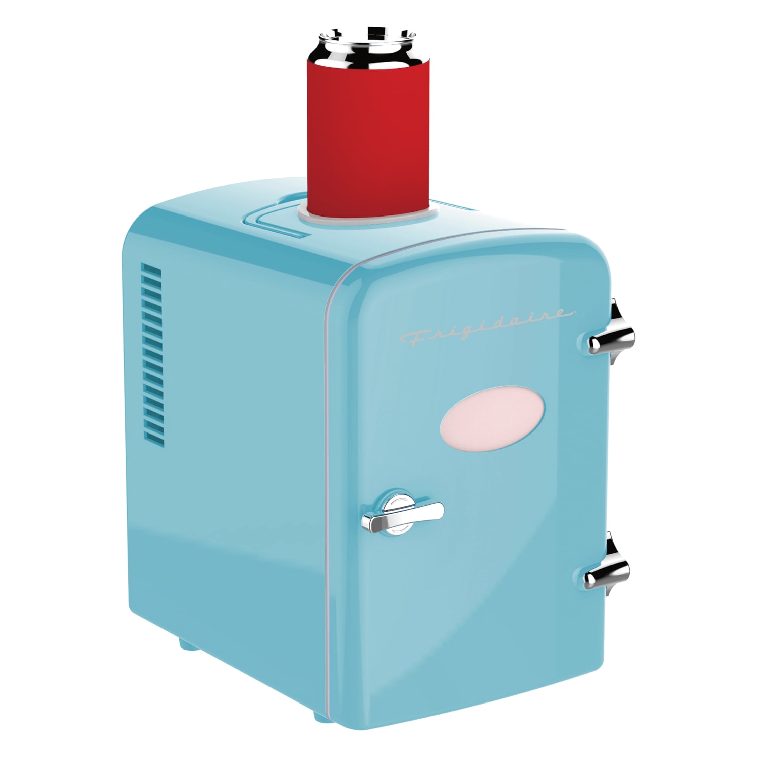 Frigidaire 6+1-Can 48-Watt Retro 0.14 Cu Ft Mini Portable Refrigerator With Top-Mounted Active-Cooling Can Holder, Blue - Image 3