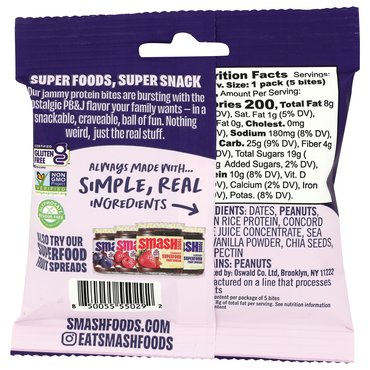 Smash Foods Superfood Snack Bites, Peanut Butter & Concord Grape Jelly, 1.8 Oz, Total Qty 8 - Image 4