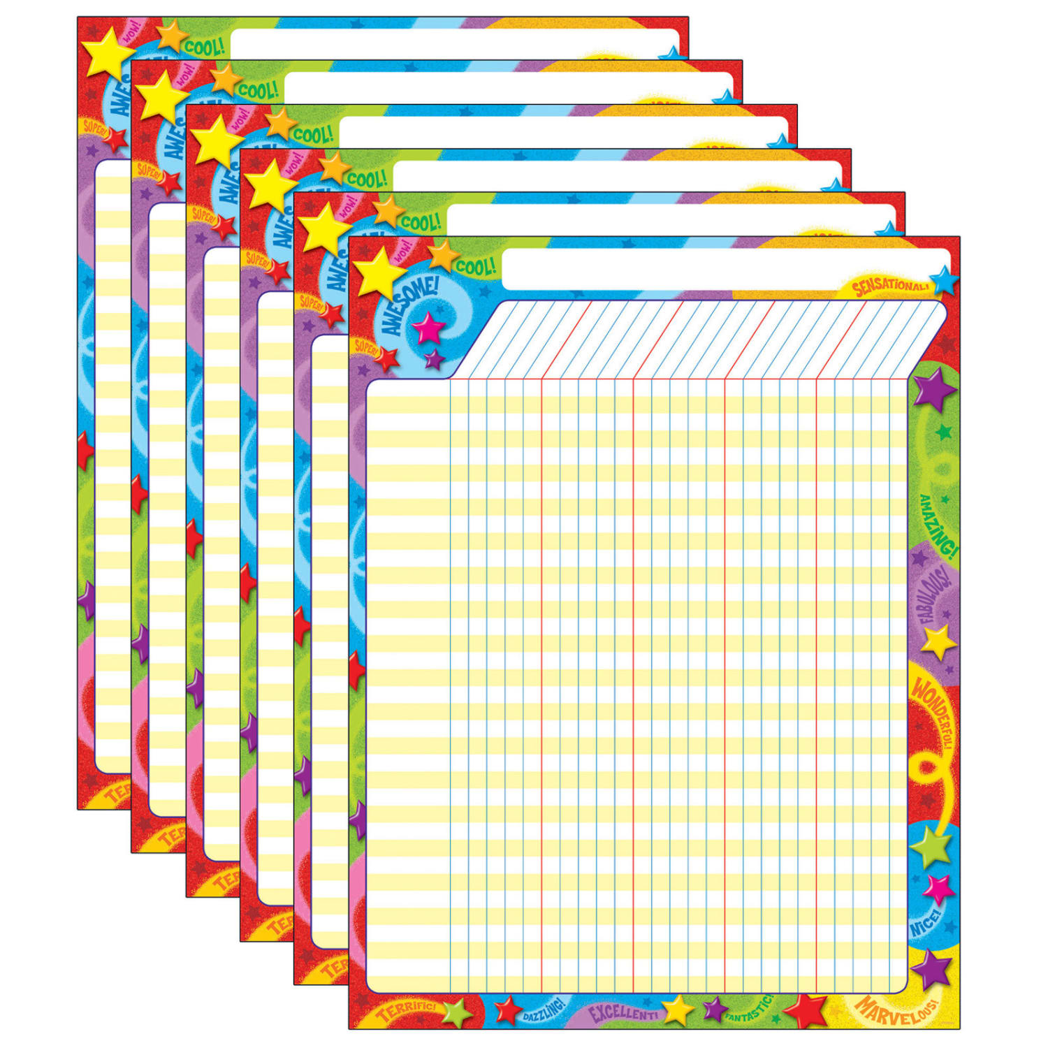 TREND Incentive Chart, Praise Words N Stars, 17in x 22in, Pack Of 6