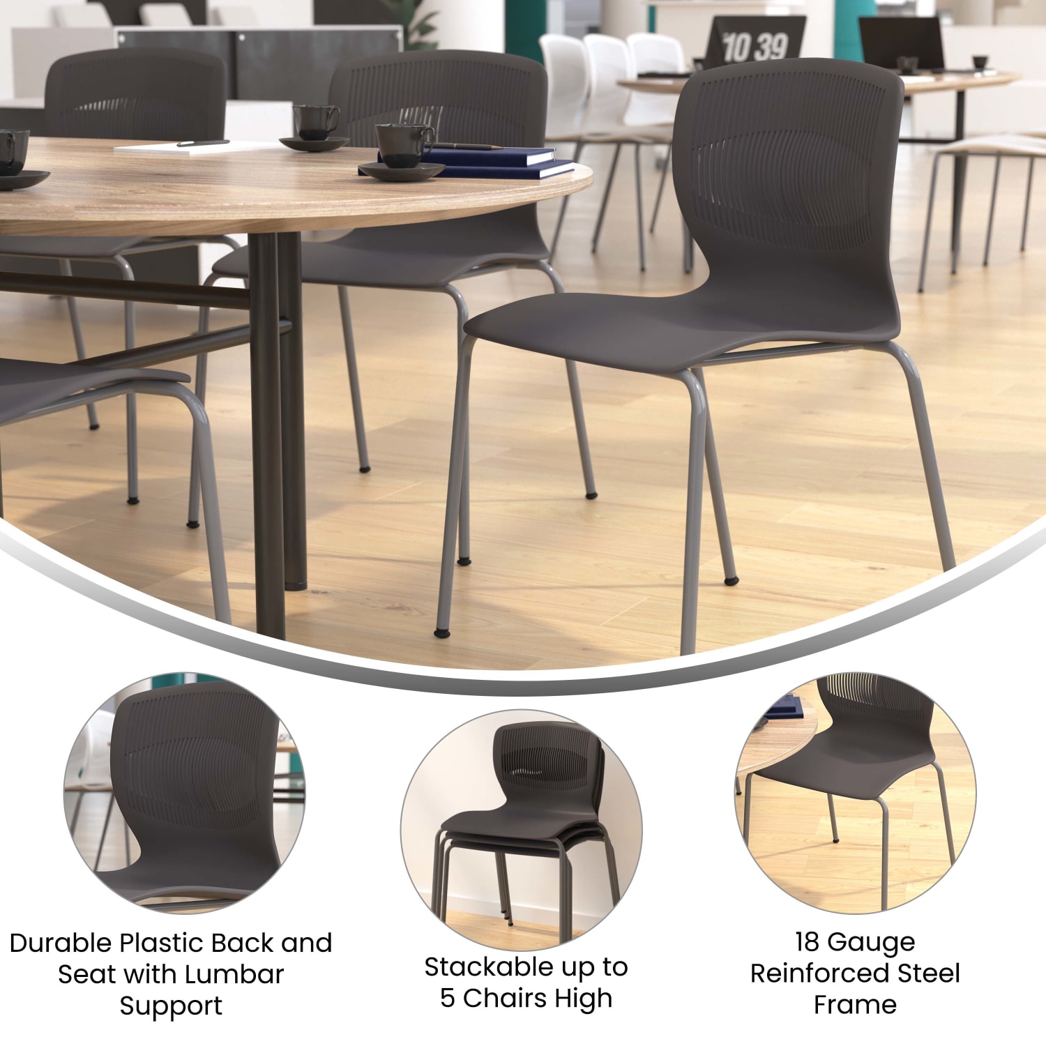Flash Furniture HERCULES Series Commercial Grade 770 lb Capacity Ergonomic Stack Chair With Lumbar Support GraySilver PopularChairscom