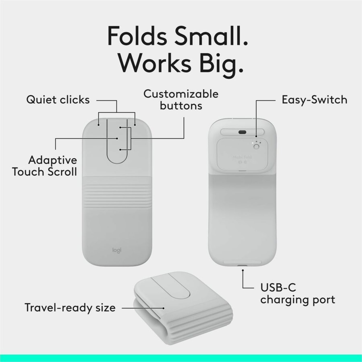 Logitech Mobi Fold Ultra-Portable Travel Mouse, Off-White - Image 4