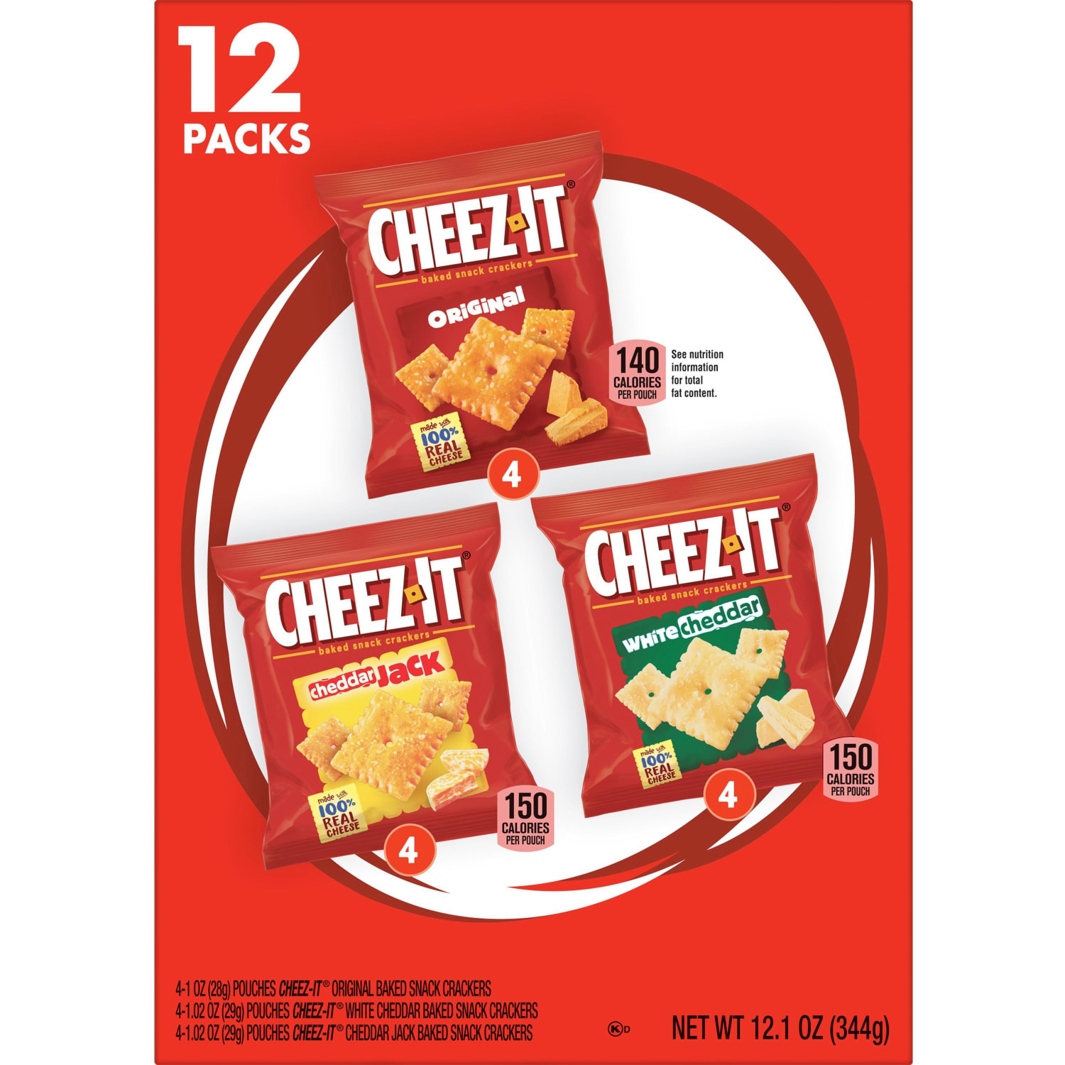 Cheez-It Variety Pack - Individually Wrapped - Original, White Cheddar, Cheddar Jack Cheese - 12.10 oz - 12 / Box - Image 3