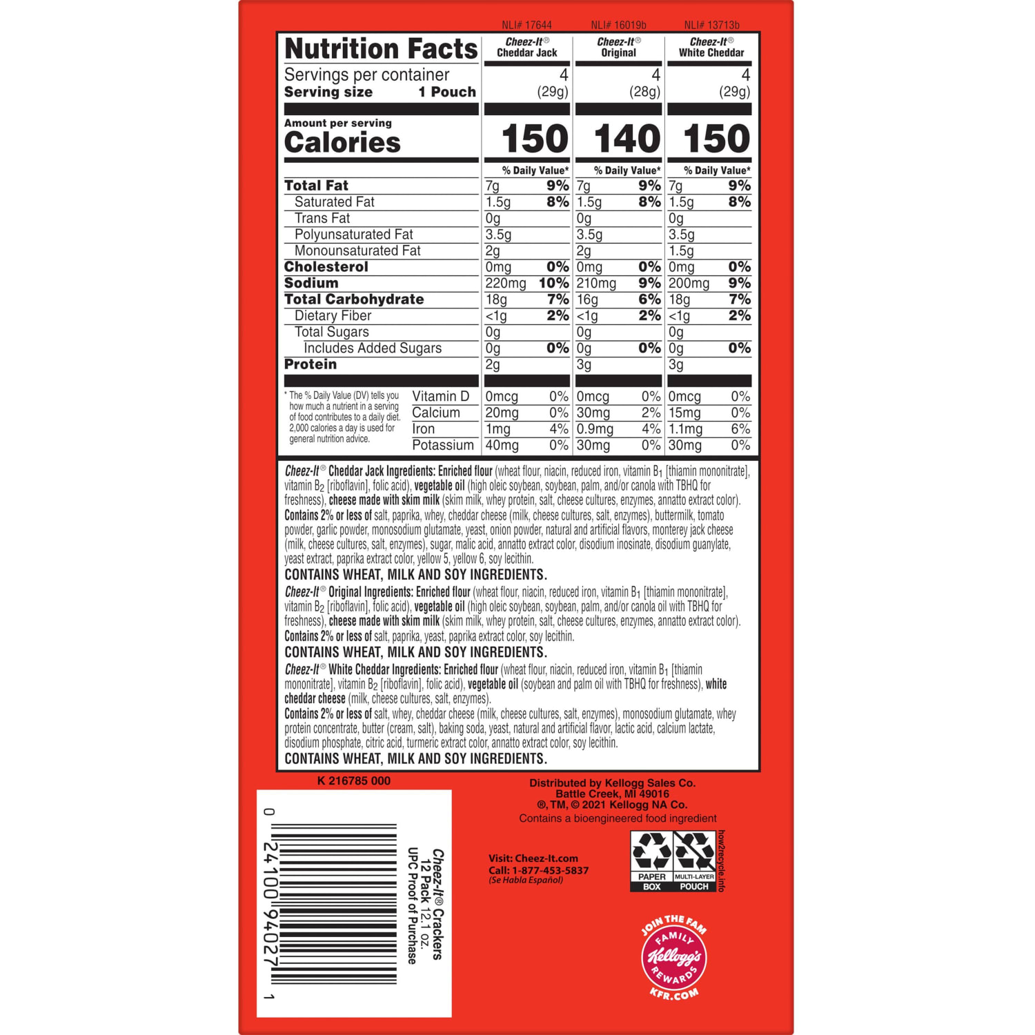 Cheez-It Variety Pack - Individually Wrapped - Original, White Cheddar, Cheddar Jack Cheese - 12.10 oz - 12 / Box - Image 4