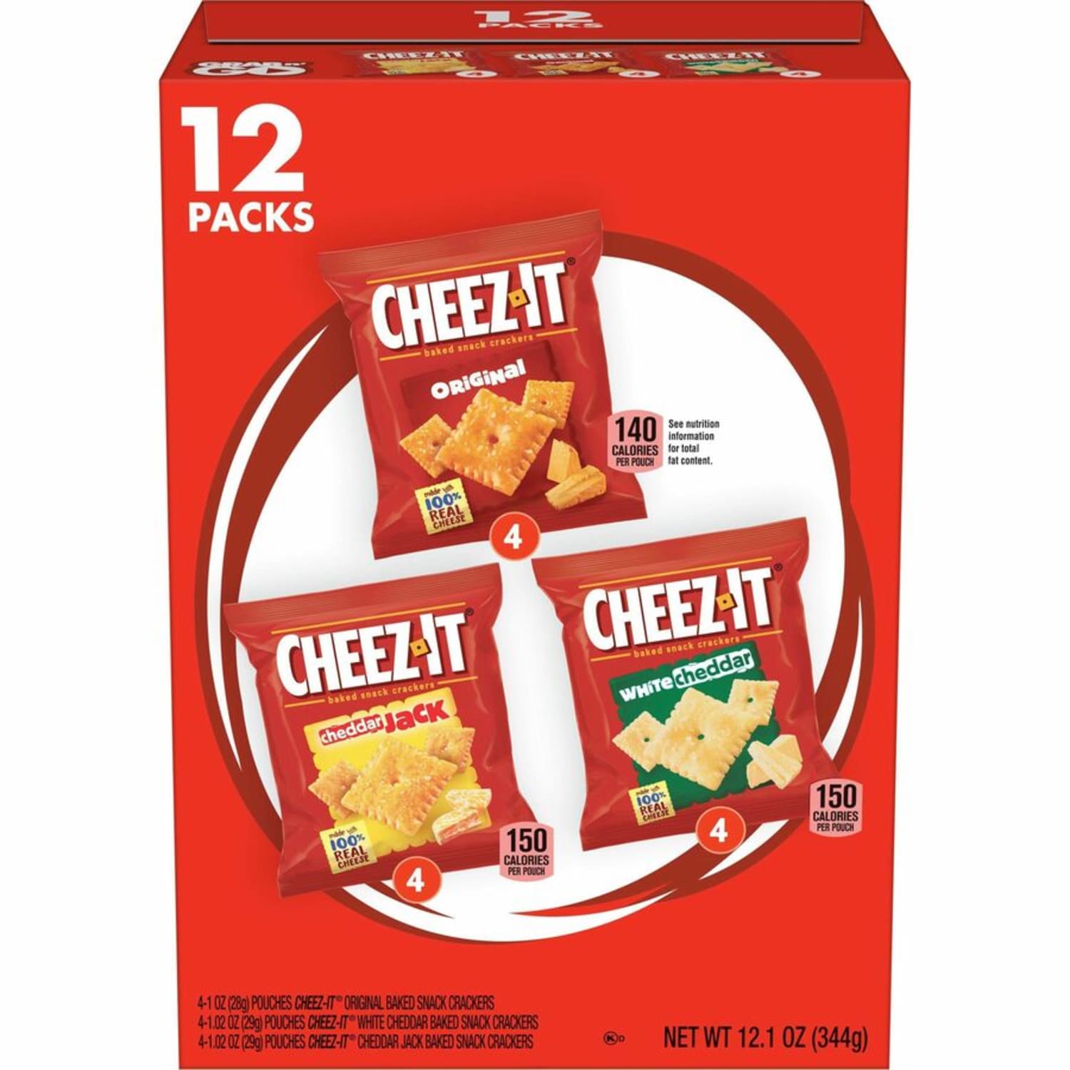 Cheez-It Variety Pack - Individually Wrapped - Original, White Cheddar, Cheddar Jack Cheese - 12.10 oz - 12 / Box - Image 6