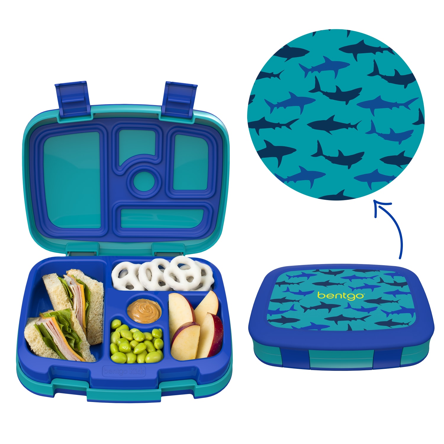 Bentgo Kids Prints 5-Compartment Lunch Box, 2inH x 6-1/2inW x 8-1/2inD, Shark - Image 3