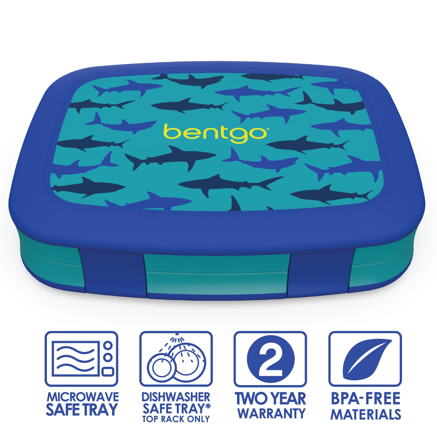 Bentgo Kids Prints 5-Compartment Lunch Box, 2inH x 6-1/2inW x 8-1/2inD, Shark - Image 5