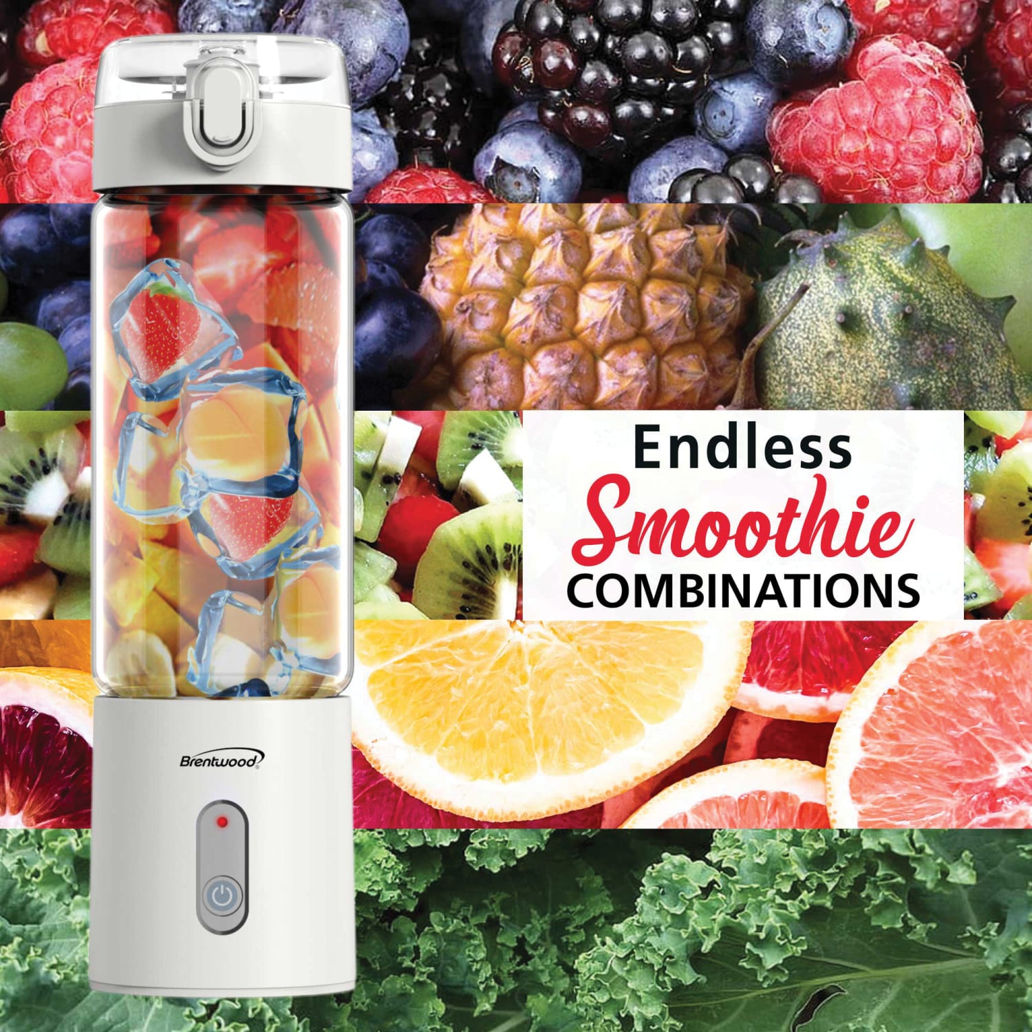 Brentwood 50-Watt 17 Oz Portable Battery-Operated USB-Chargeable Glass Blender, White - Image 5