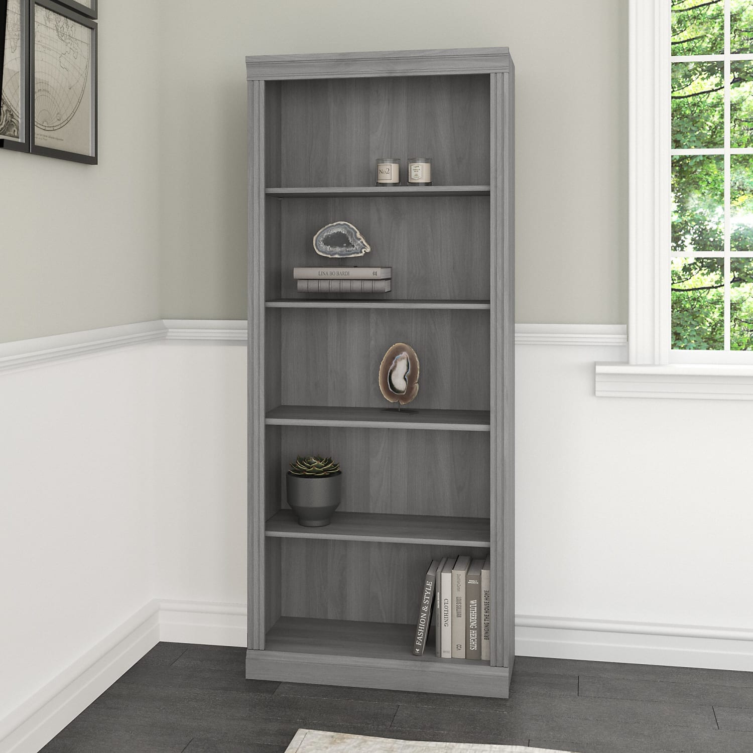 Bush Business Furniture Saratoga 72inH 5-Shelf Bookcase, Modern Gray, Standard Delivery - Image 3