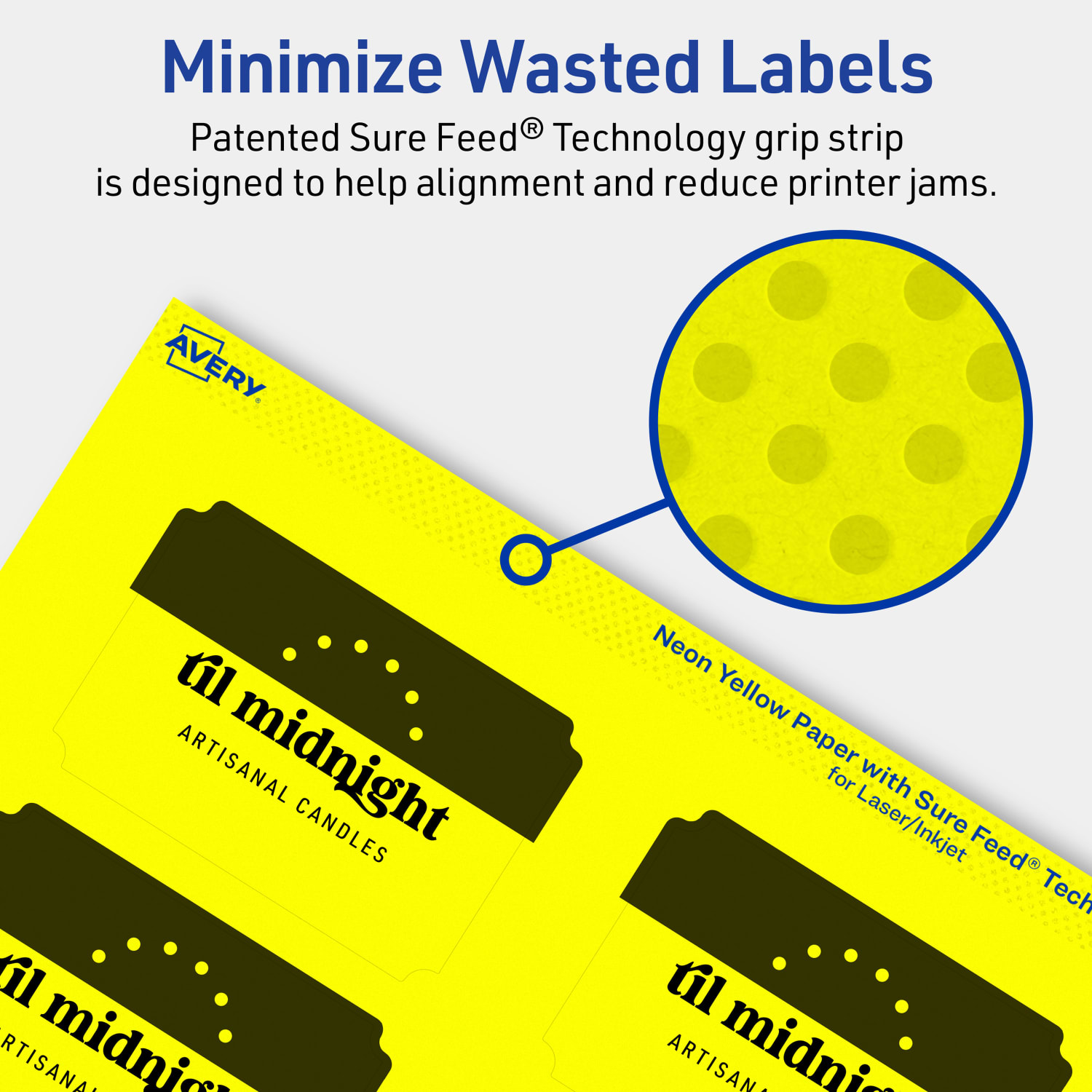 Avery Print-To-The-Edge Labels With Sure Feed Technology, 94267-NYP10, Rectangle Scalloped, 2in x 3in, Matte Neon Yellow, Pack of 80 - Image 5