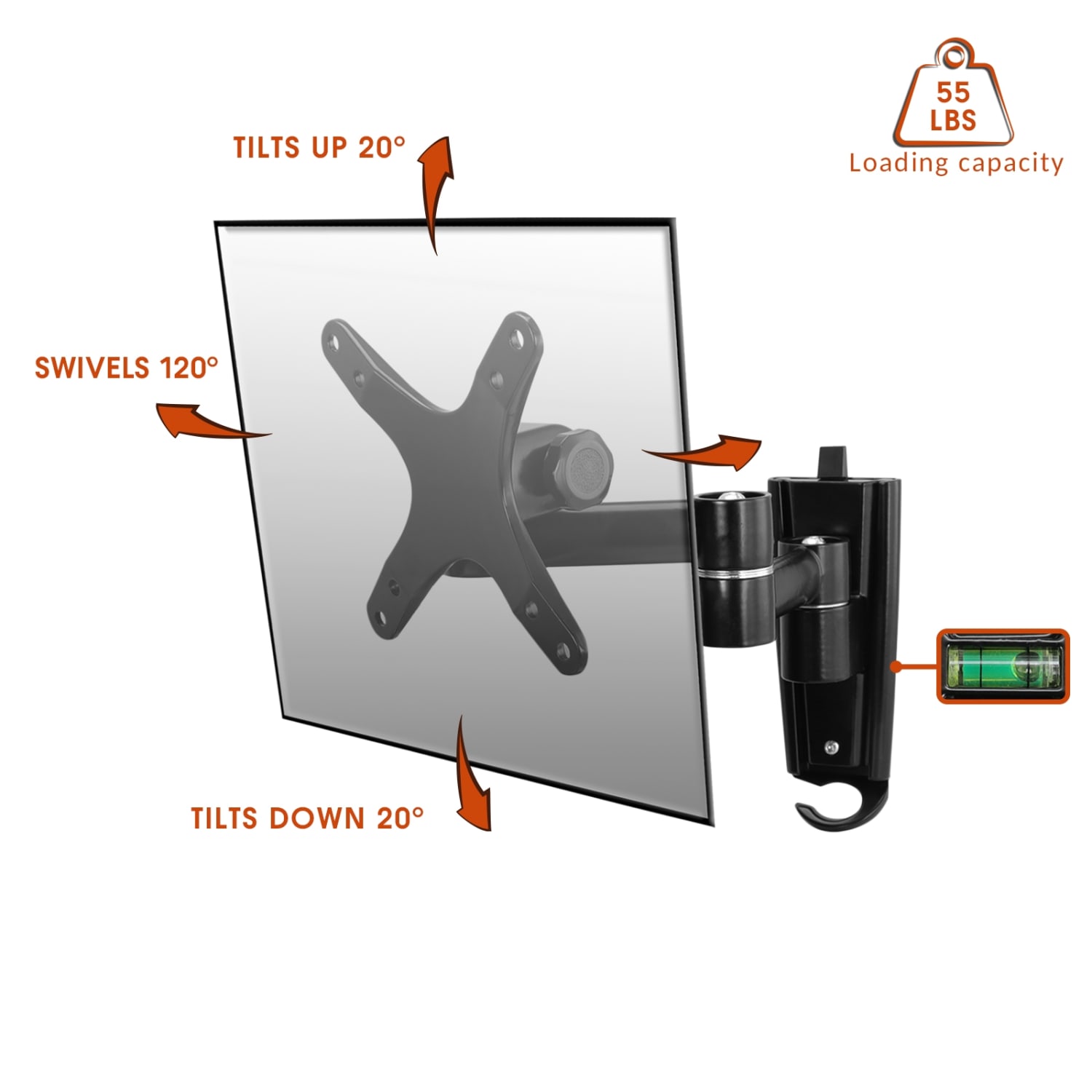 MegaMounts Full-Motion Wall Mount For 13 - 30in TVs With HDMI Cable, 4.8inH x 4.5inW x 4.5inD, Black - Image 4