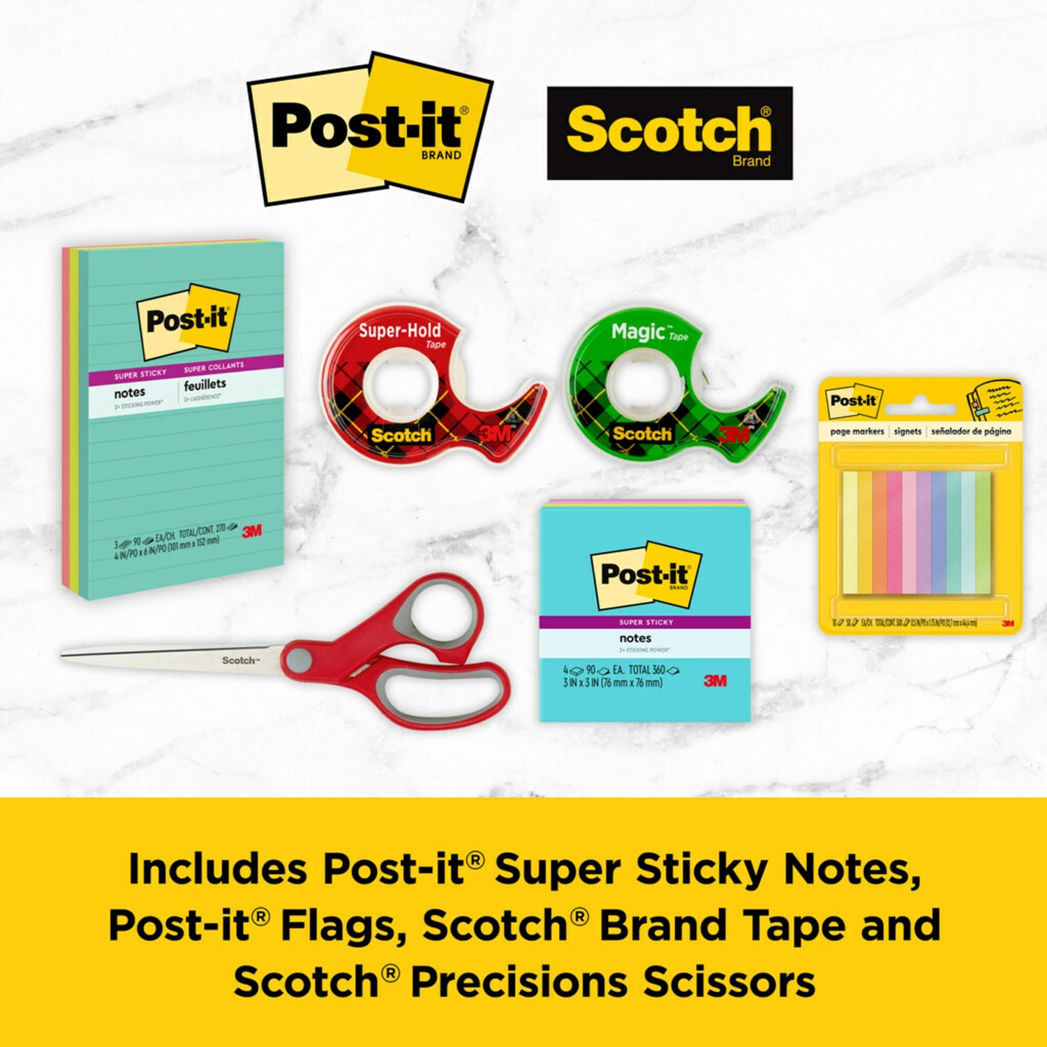 Post-it and Scotch Brand Essentials Pack, 7 Pads of Assorted Super Sticky Notes - ANYWHERE-SIOC - Image 3