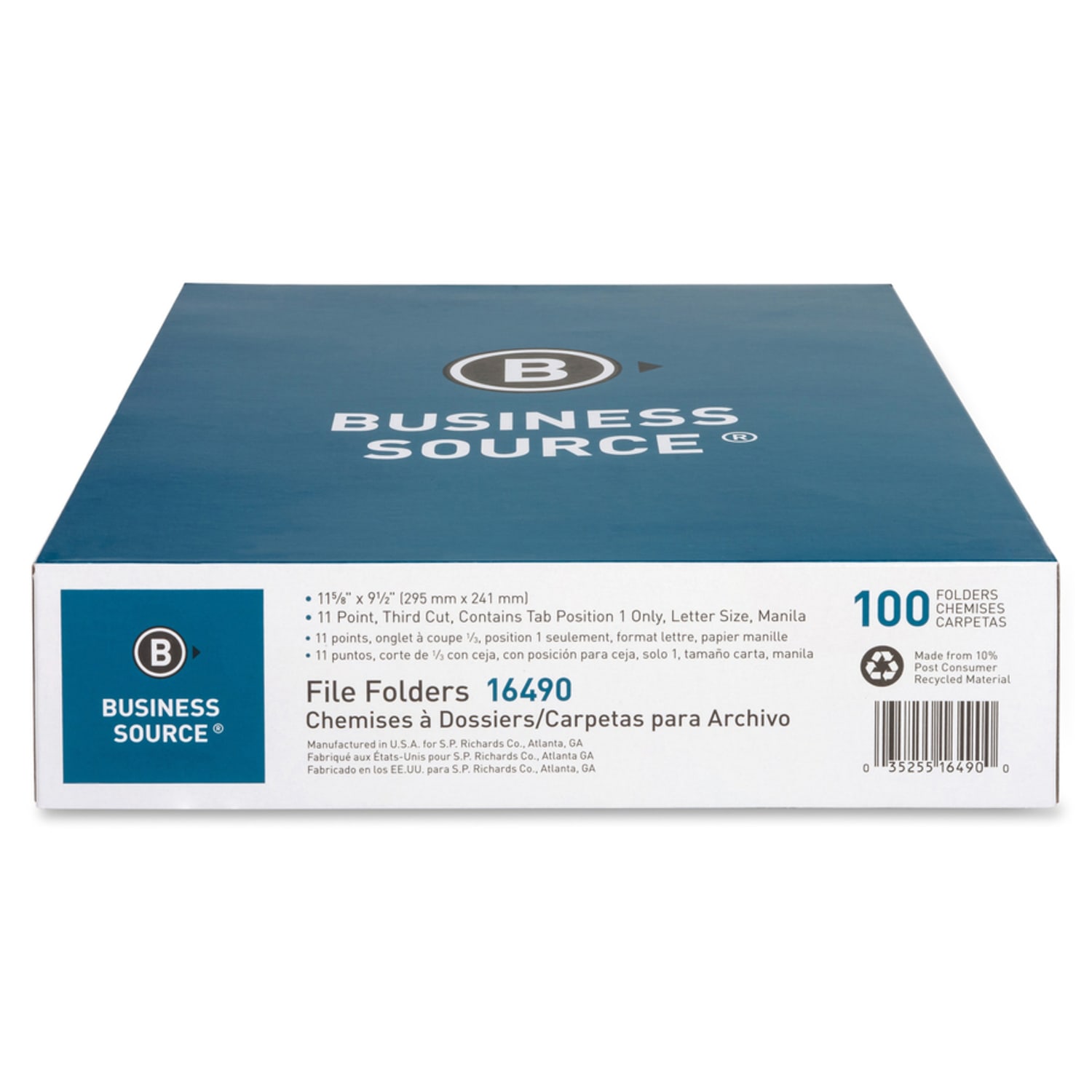 Business Source 1/3-Cut Left Tab File Folders, 3/4in Expansion, Letter Size, Manila, Box Of 100 Folders - Image 3