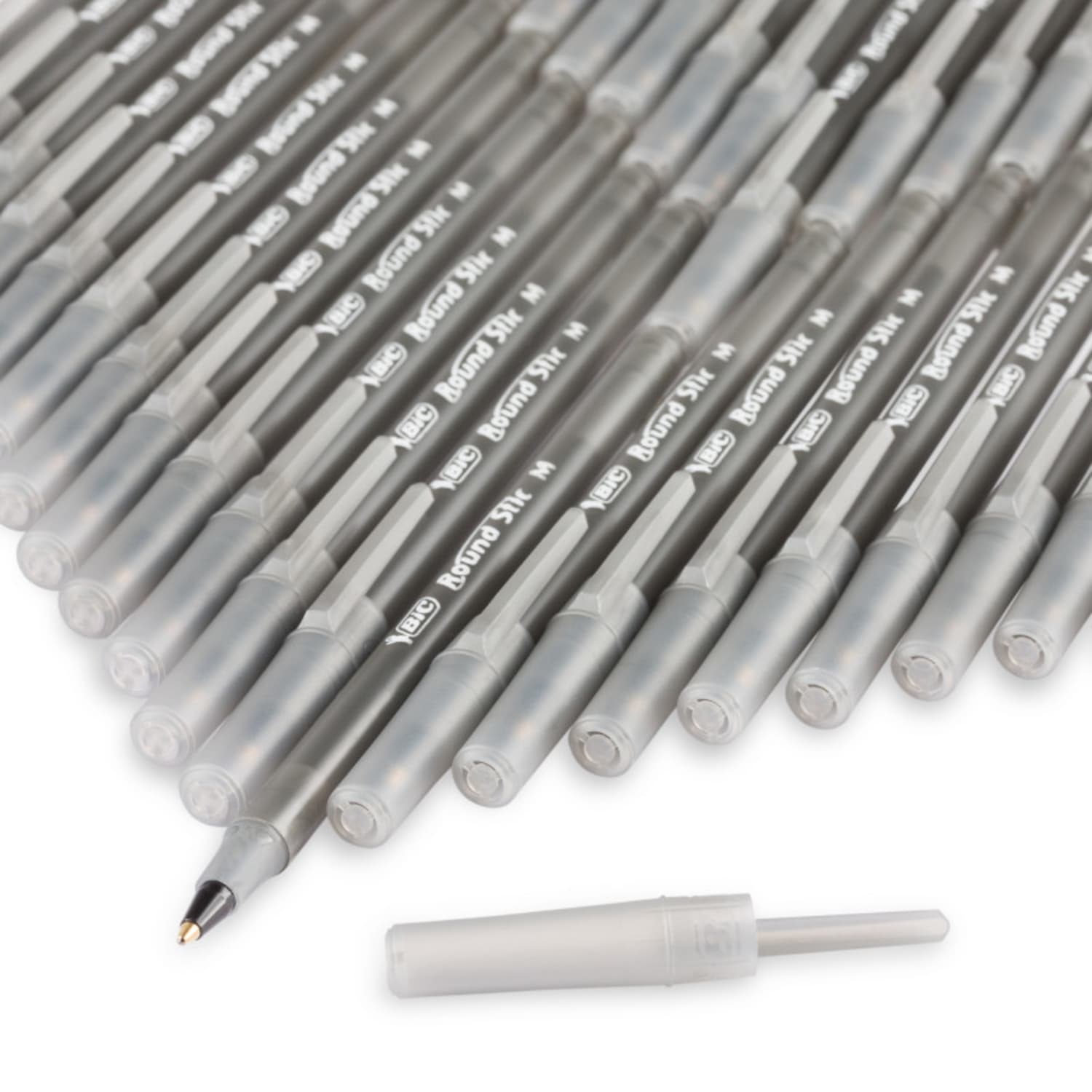 BIC Round Stic Ballpoint Pens, Medium Point, 1.0 mm, Translucent Barrels, Black Ink, Pack Of 144 Pens - Image 3