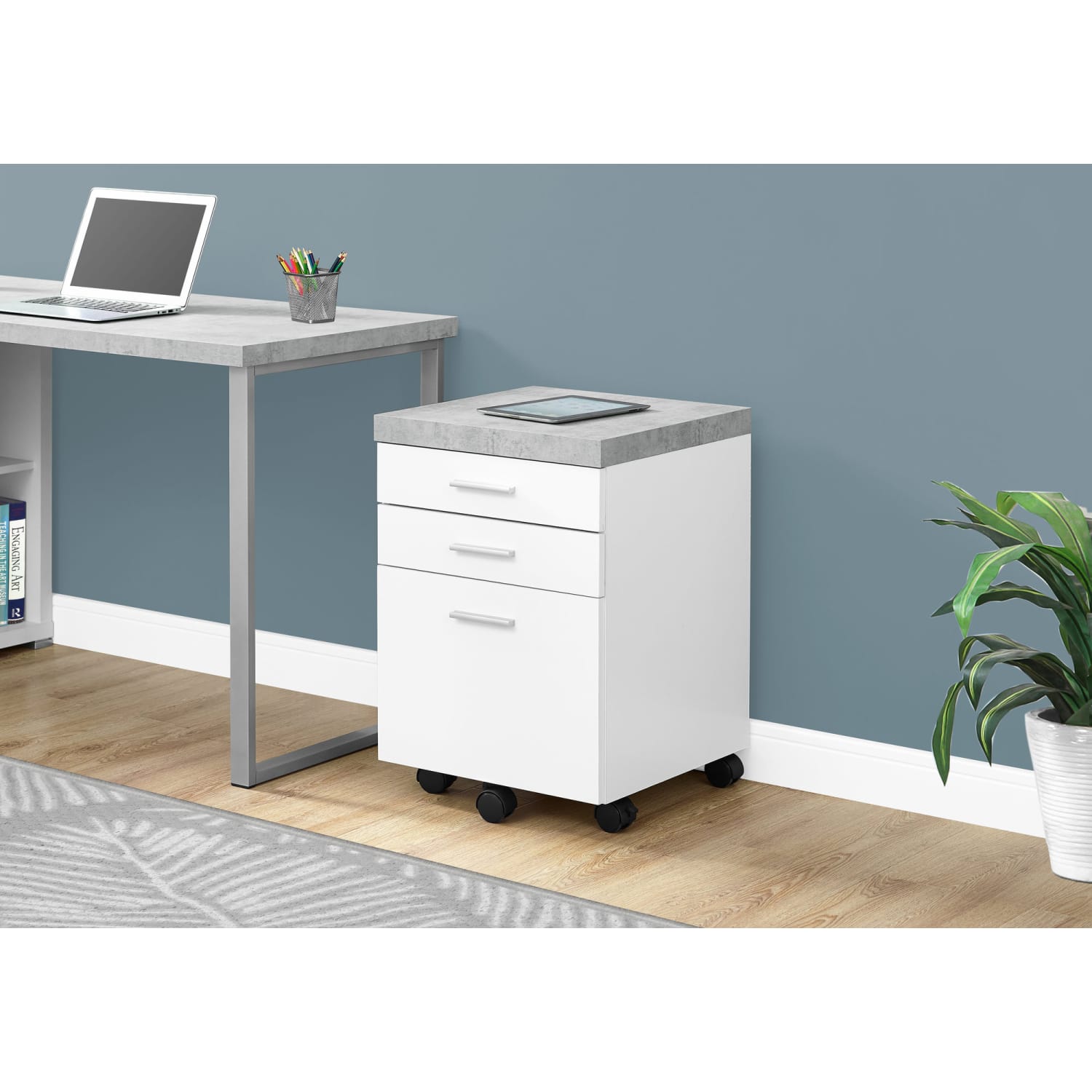 Monarch Specialties 17-3/4inD Vertical 3-Drawer File Cabinet, White/Cement-Look - Image 3