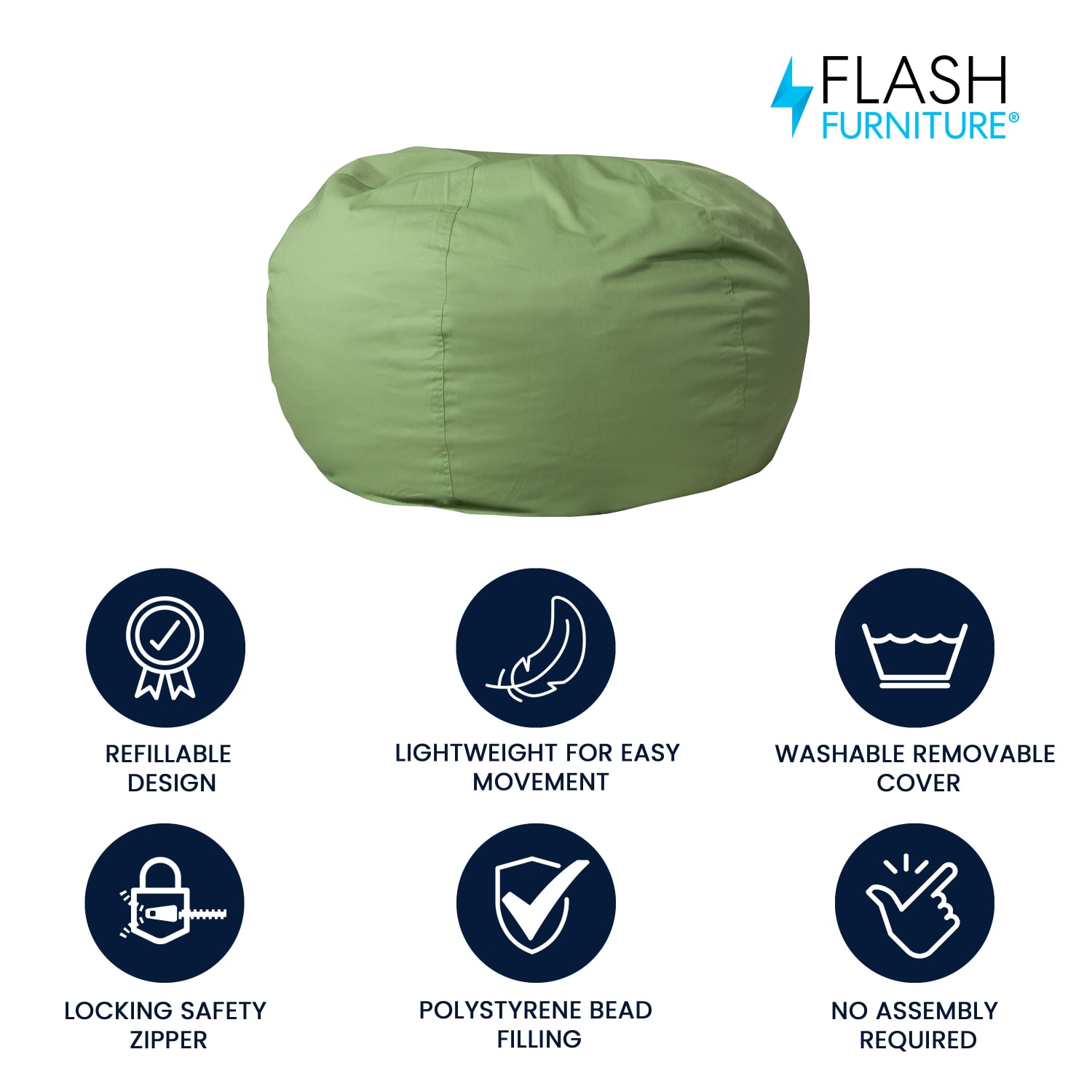 Flash Furniture Oversized Bean Bag Chair For Kids And Adults, Green - Image 3